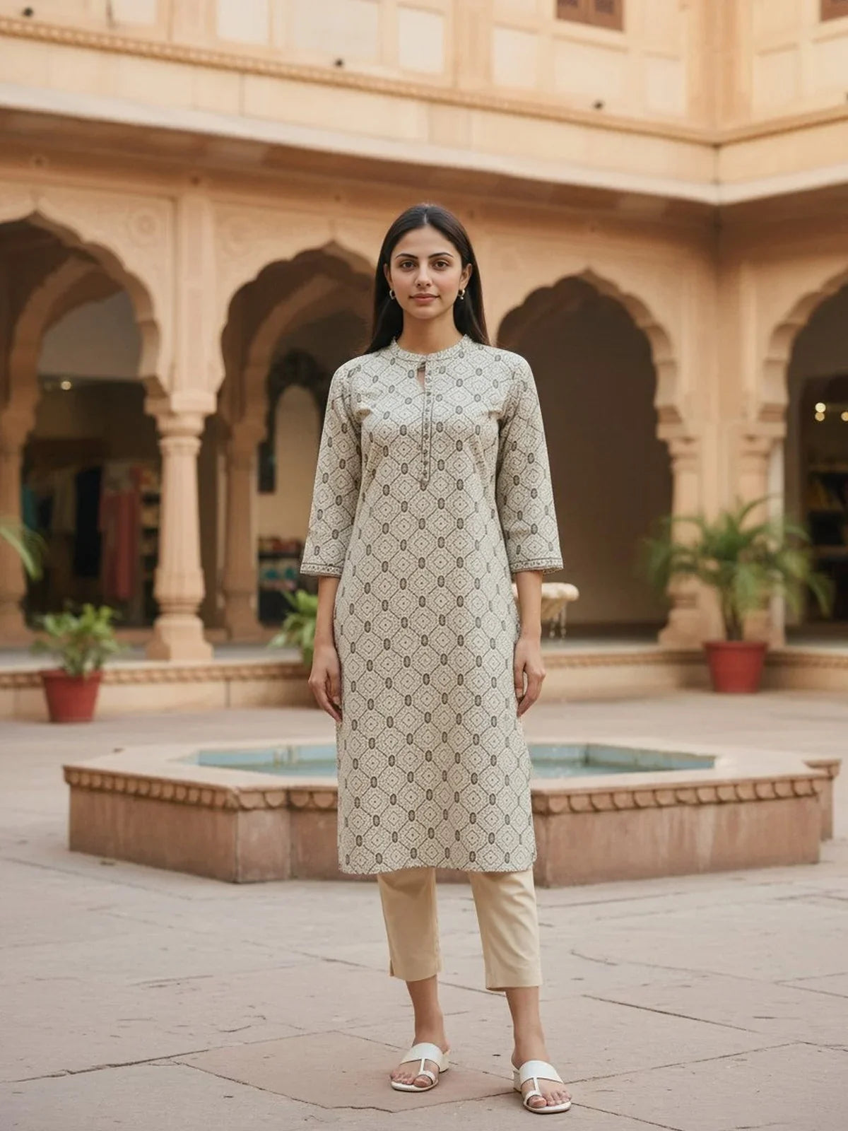 Buy Rayon Printed Straight Calf Length Kurta-Grey