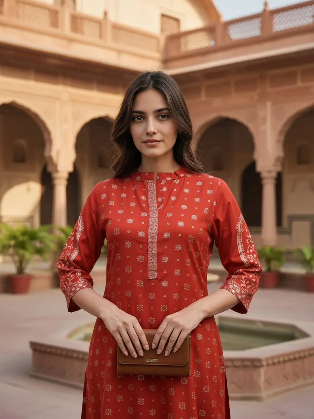 Buy Rayon Printed Straight Calf Length Kurta-Red