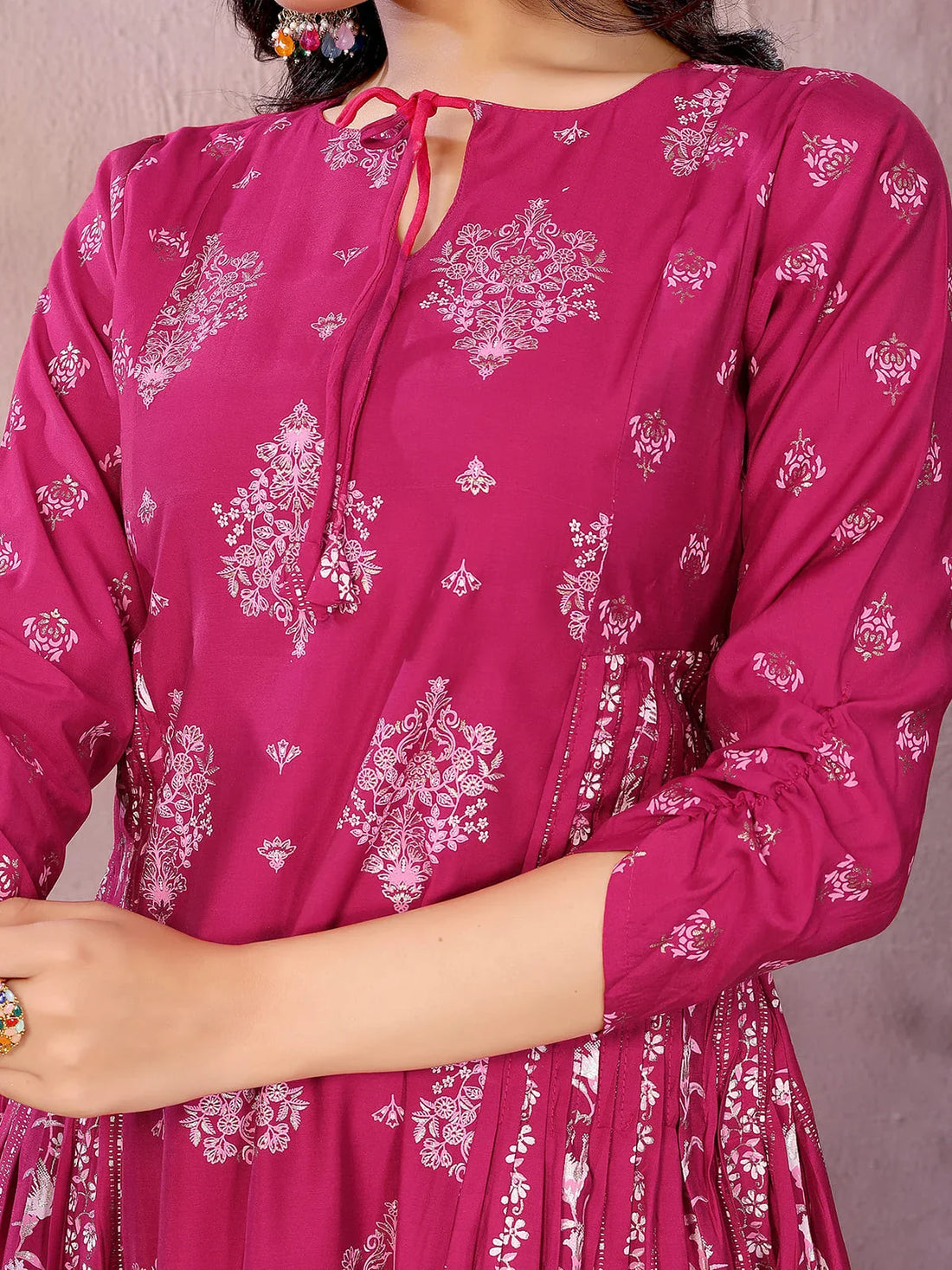 Buy Viscose Poly Printed Flared Calf Length Kurta-Magenta