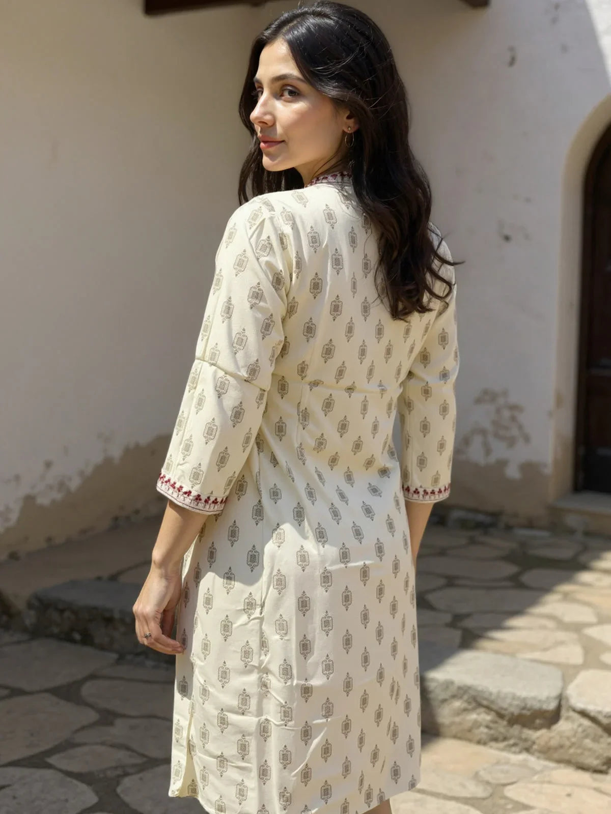 Buy Viscose Rayon Embroidered Straight Calf Length Kurta-Off White