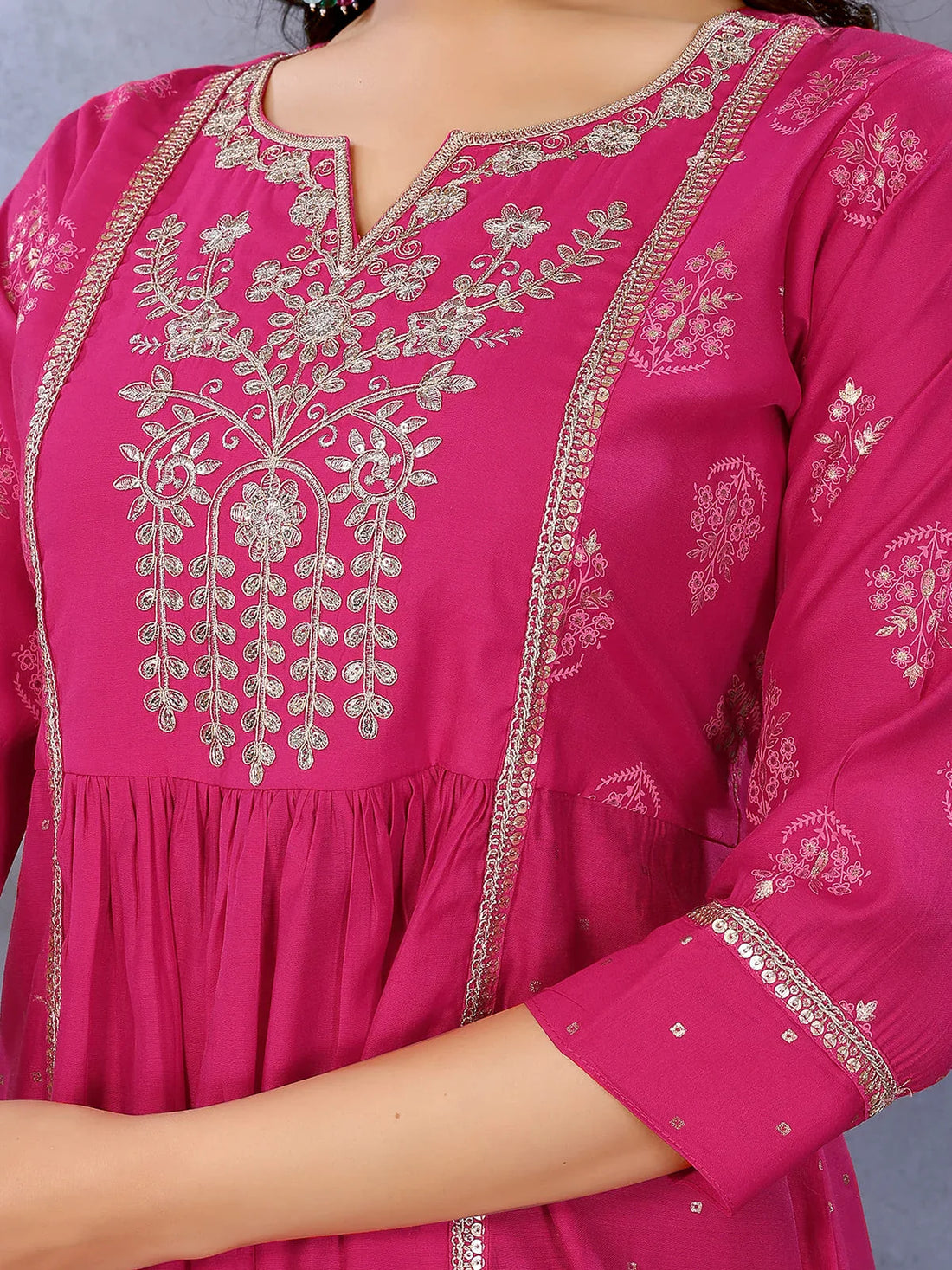 Buy Viscose Poly Printed Flared Calf Length Kurta-Pink
