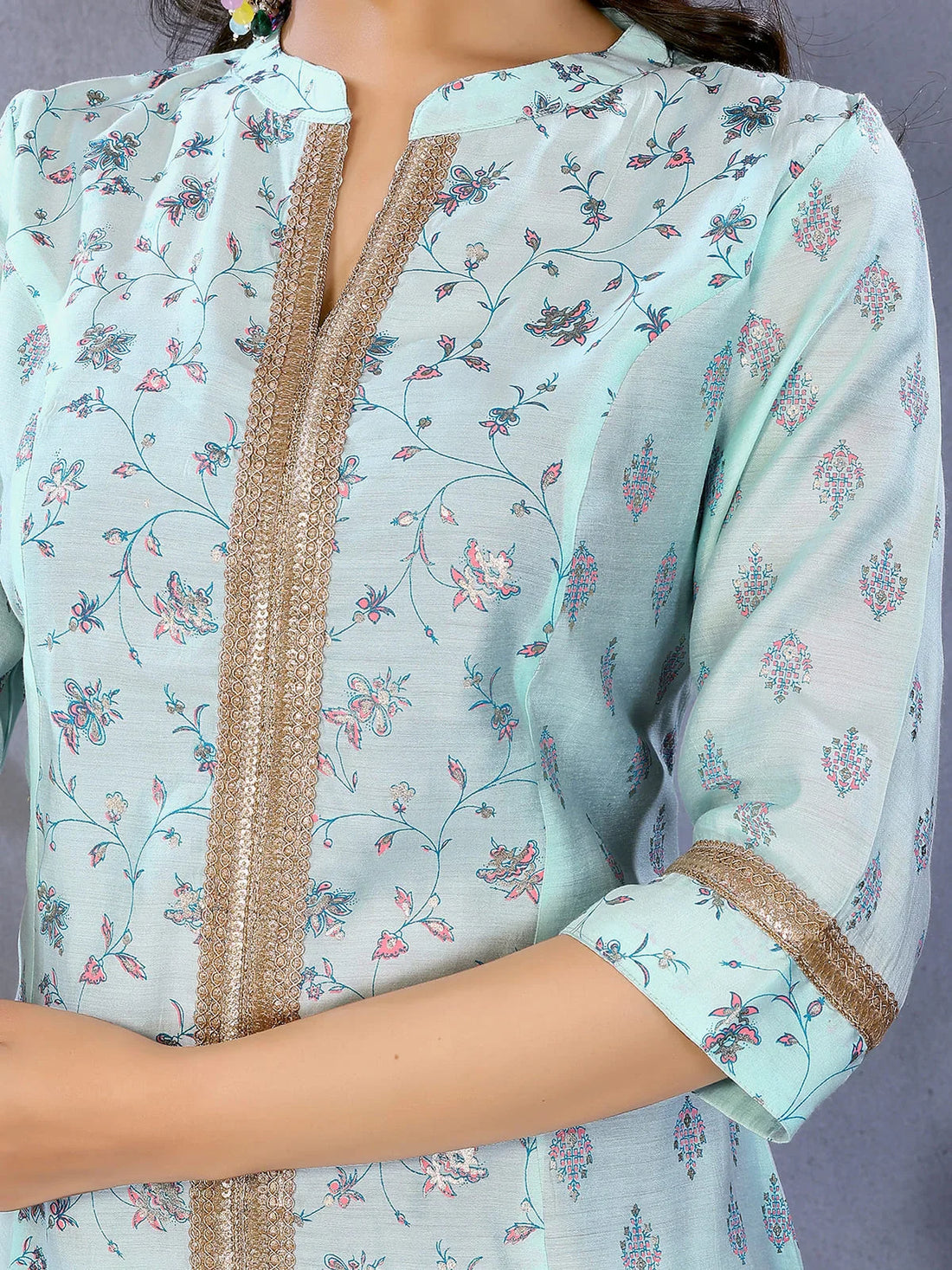 Buy Viscose Poly Printed A-Line Calf Length Kurta-Blue