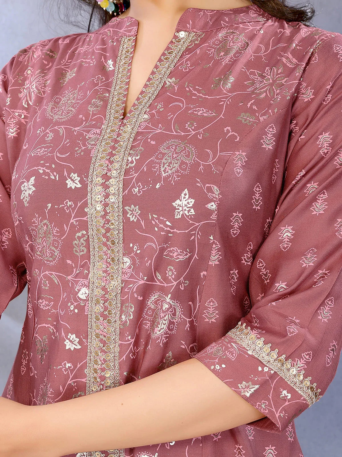 Buy Viscose Poly Printed A-Line Calf Length Kurta-Mauve