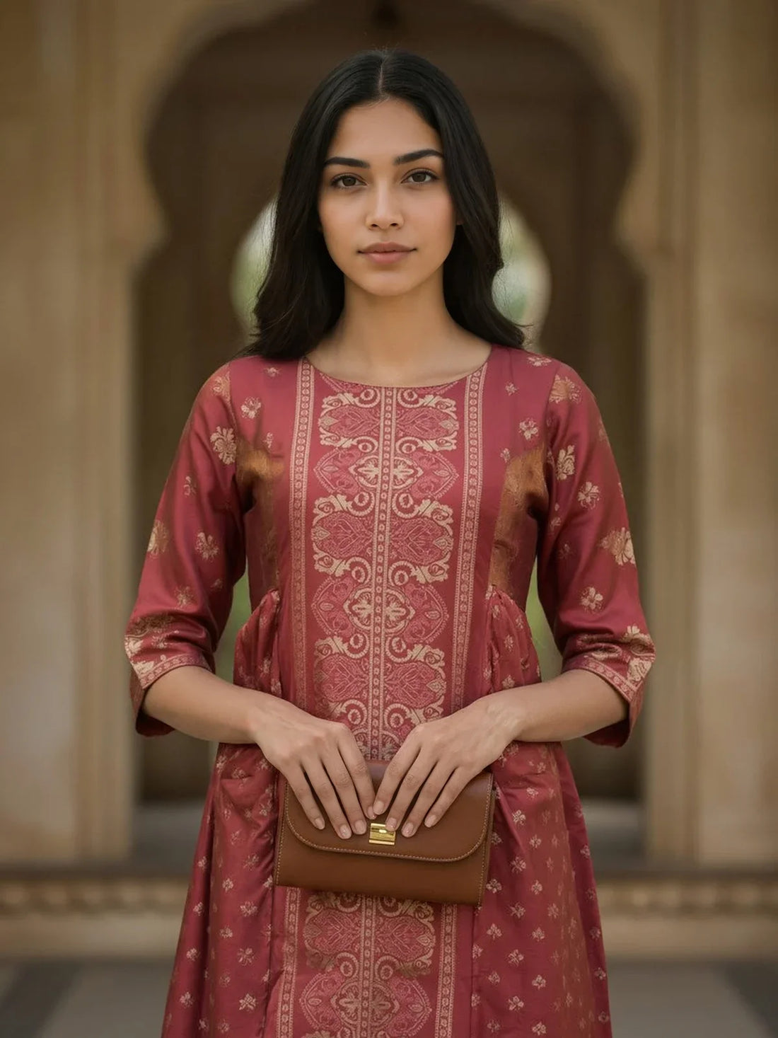 Buy Poly Viscose Printed Anarkali Calf Length Kurta-Mauve
