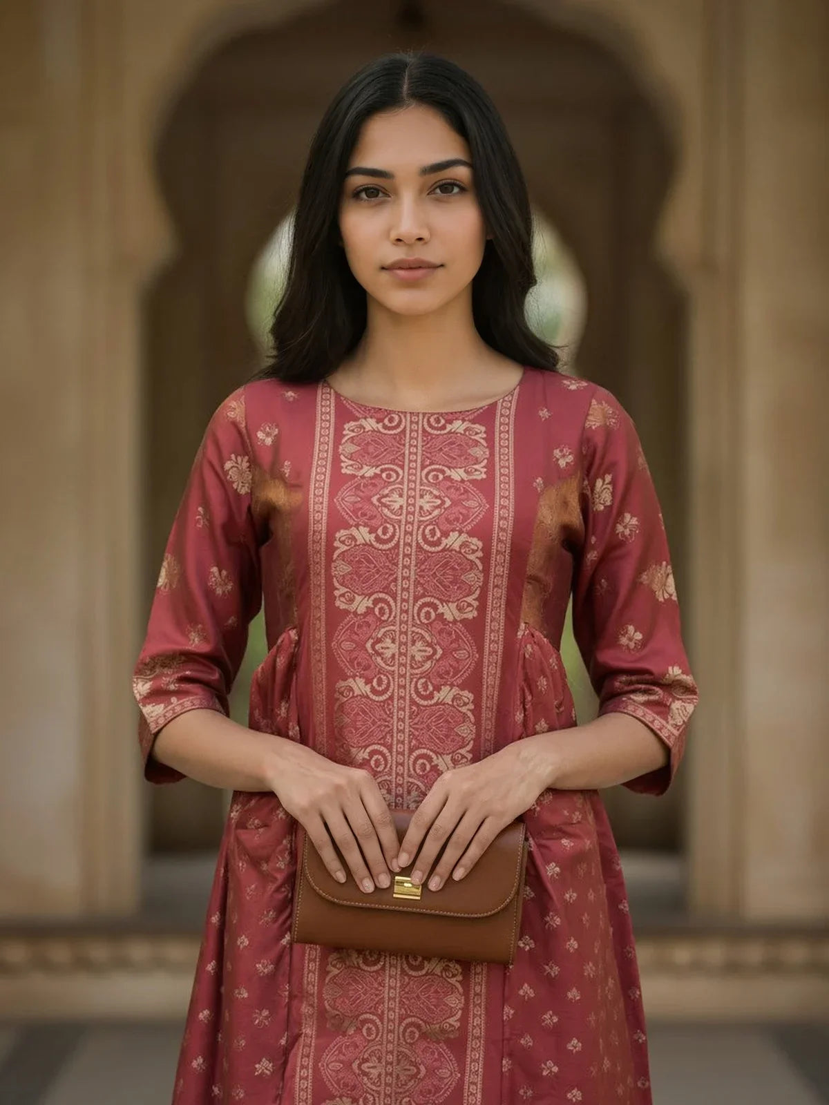Buy Poly Viscose Printed Anarkali Calf Length Kurta-Mauve