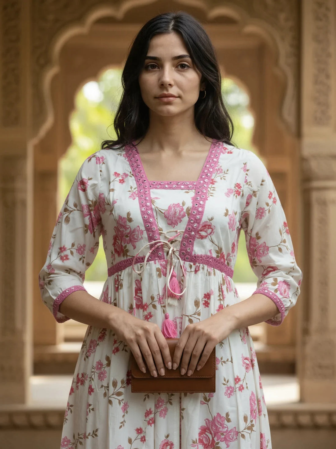 Buy Poly Viscose Embroidered Flared Calf Length Kurta-White