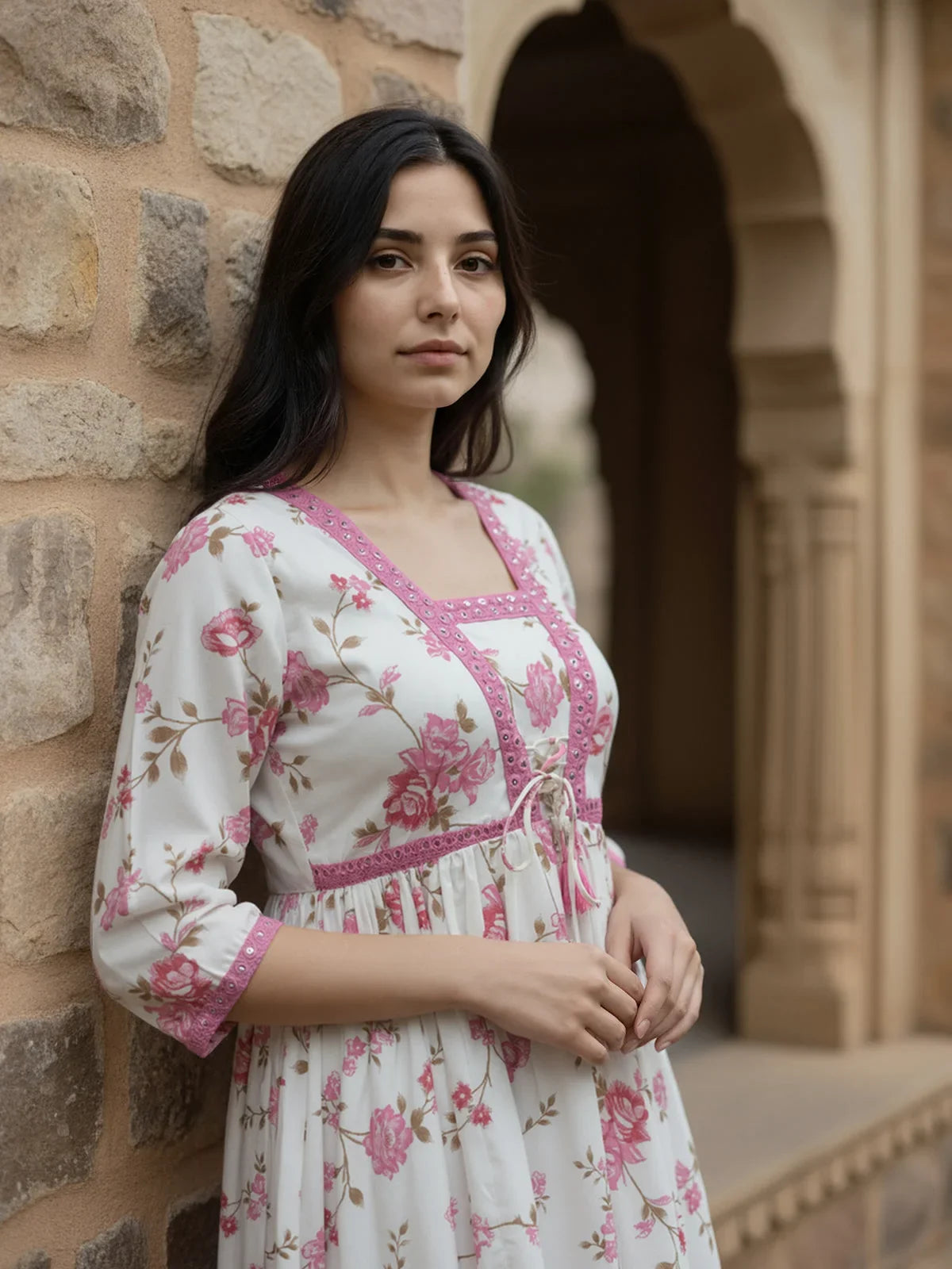 Buy Poly Viscose Embroidered Flared Calf Length Kurta-White