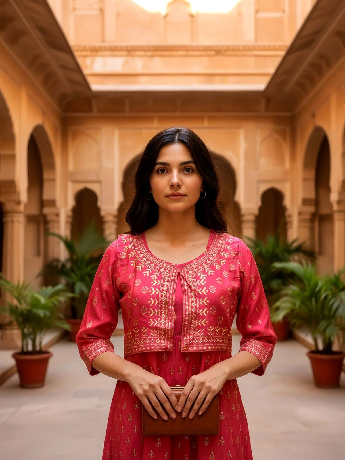 Buy Viscose Poly Printed Anarkali Calf Length Kurta-Coral