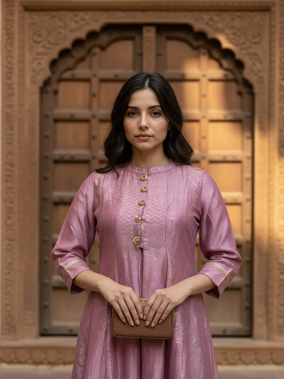 Buy Poly Viscose Printed Layered Calf Length Anarakali Kurta-Pink
