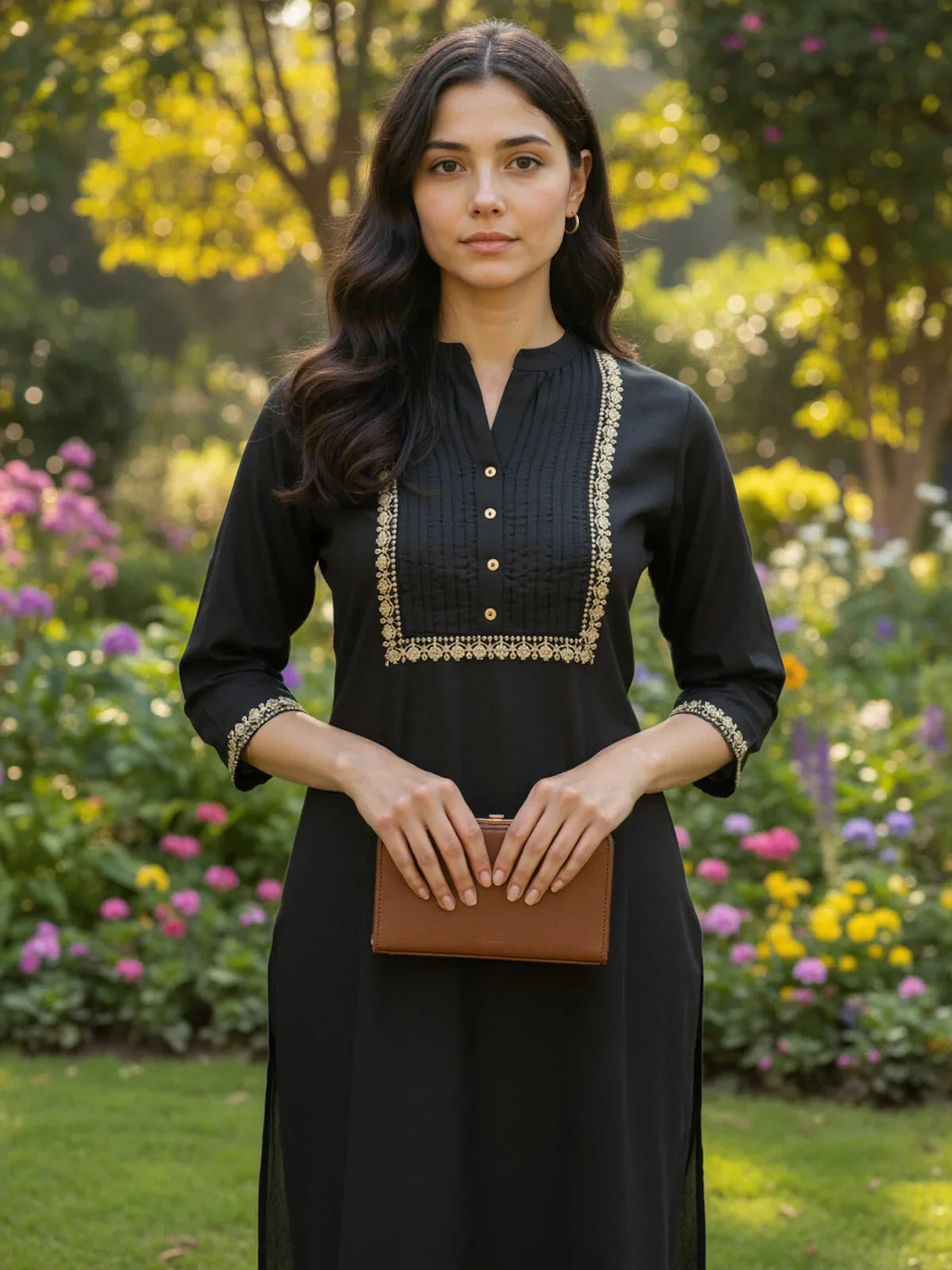 Buy Rayon Embroidered Straight Calf Length Kurta-Black