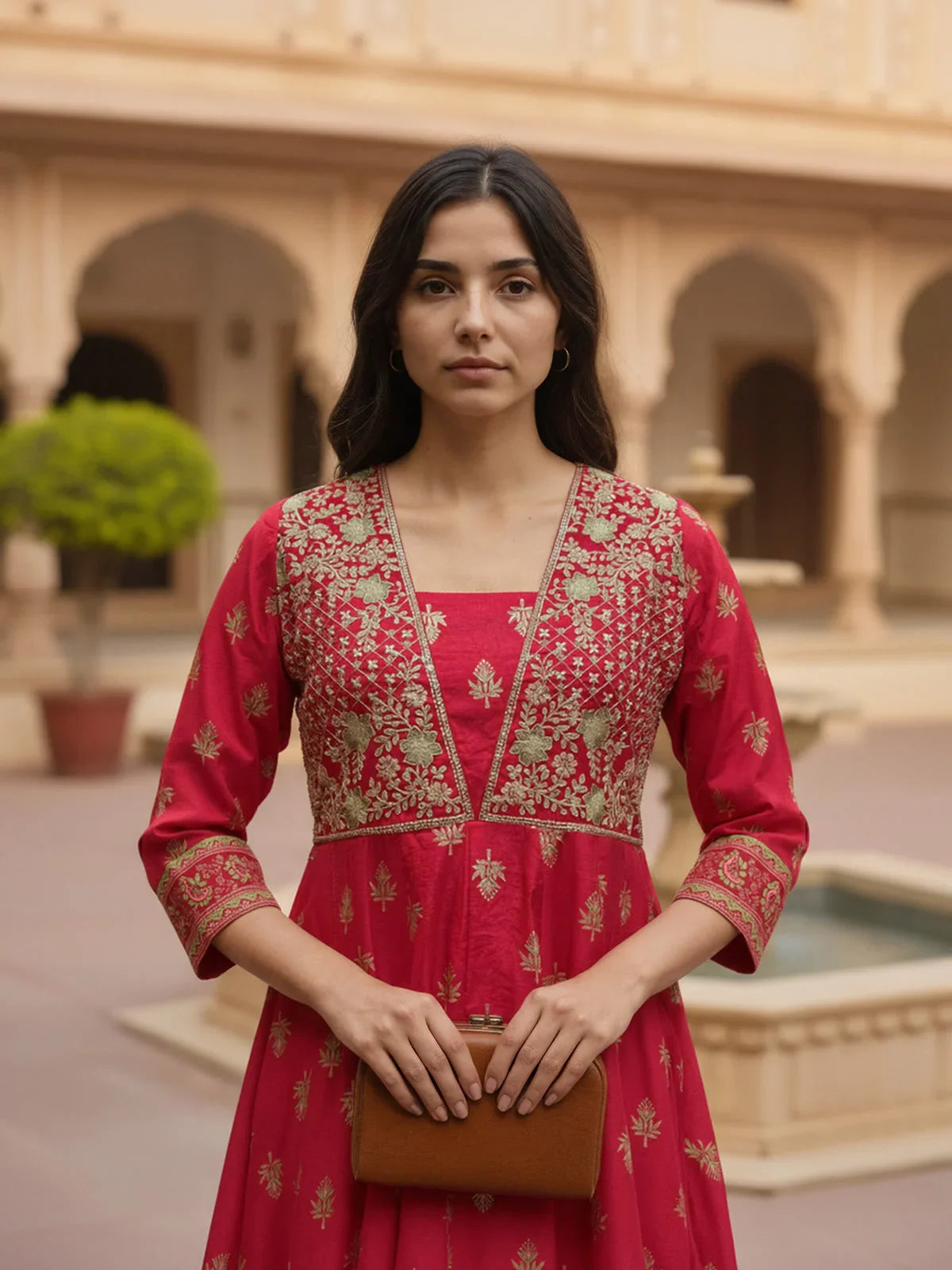 Buy Viscose Poly Embroidered Anarkali Calf Length Kurta-Magenta
