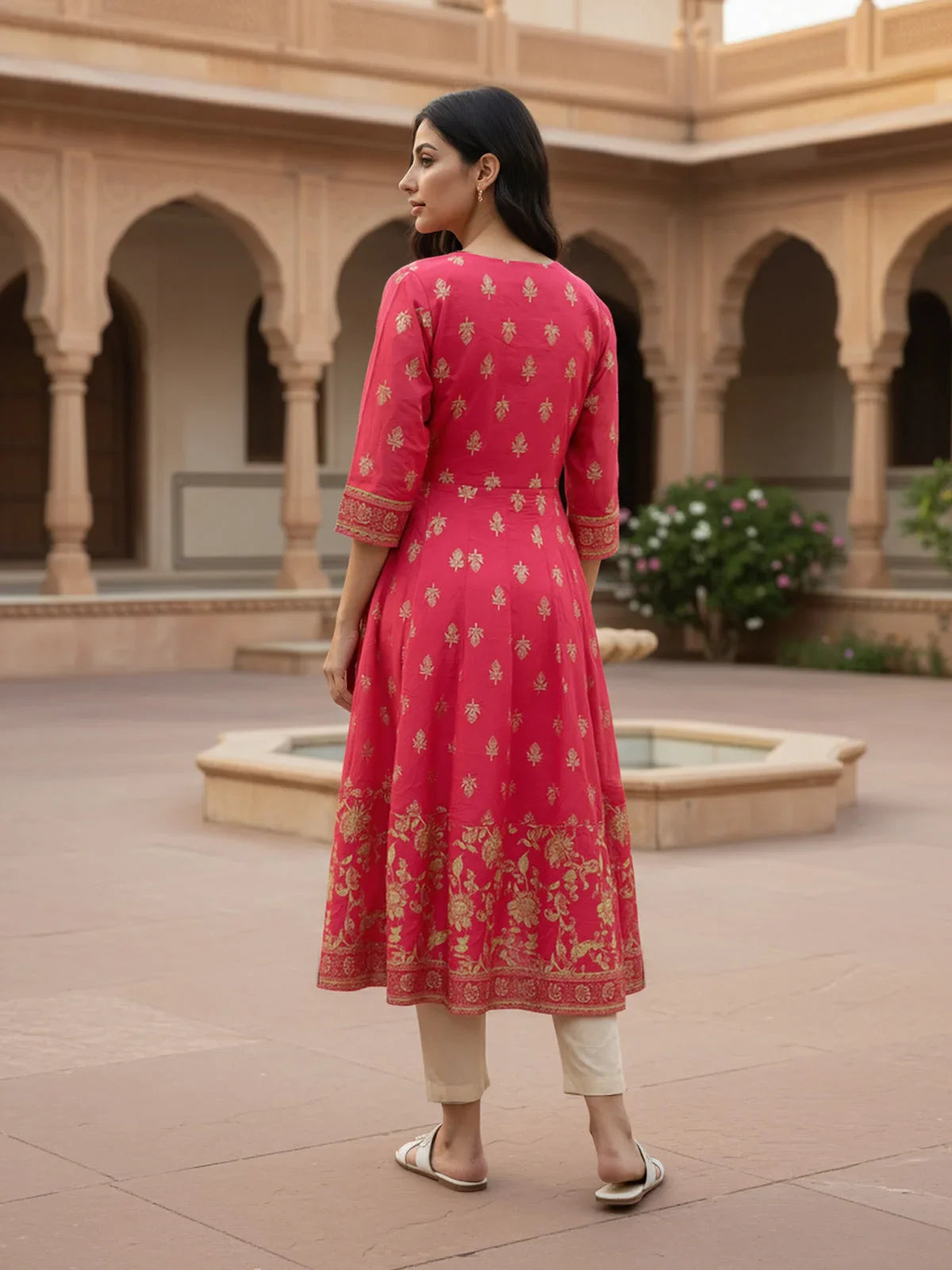 Buy Viscose Poly Embroidered Anarkali Calf Length Kurta-Magenta
