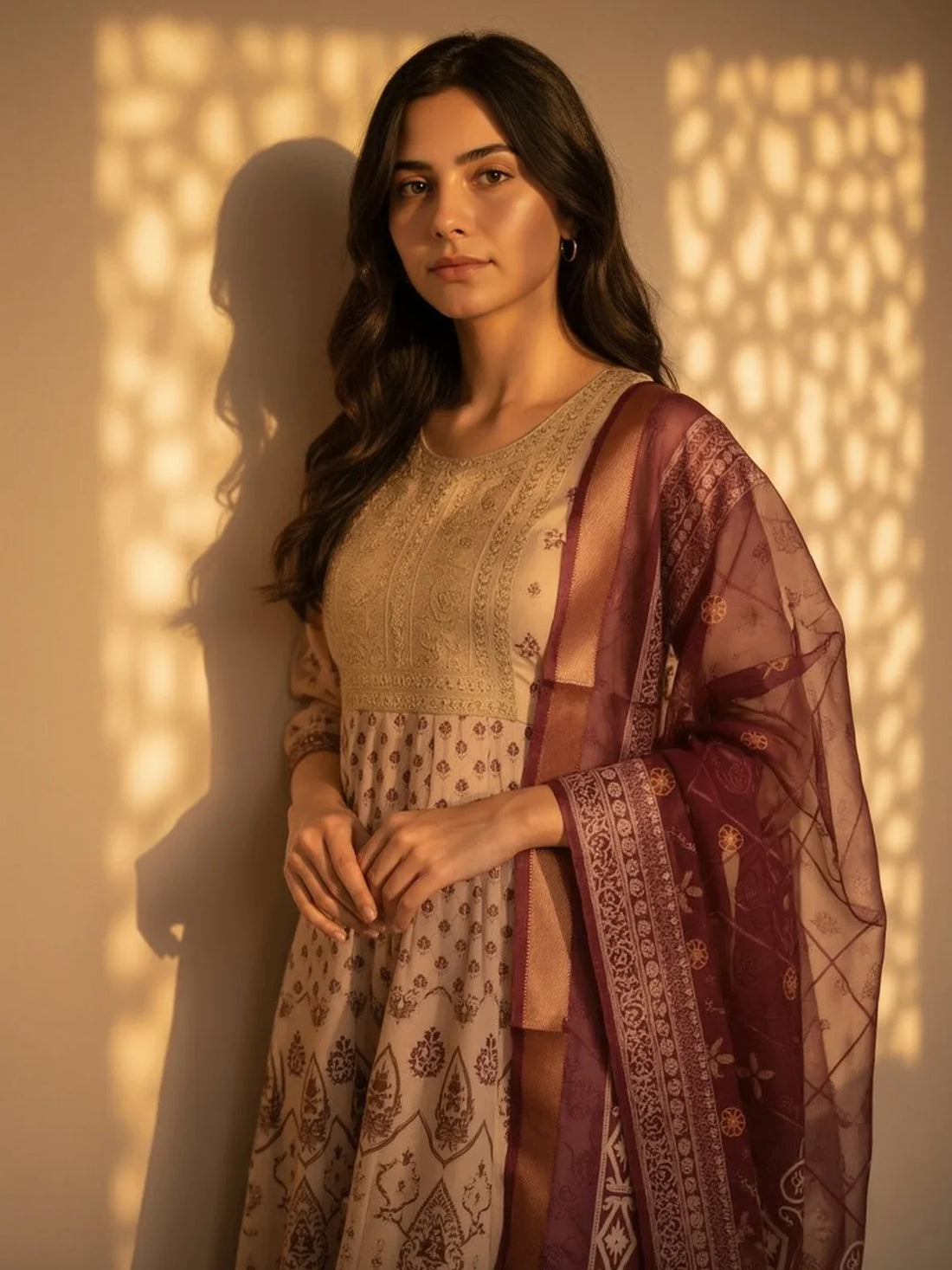 Buy Poly Viscose Embroidered Anarkali Calf Length Salwar Suit-Mauve
