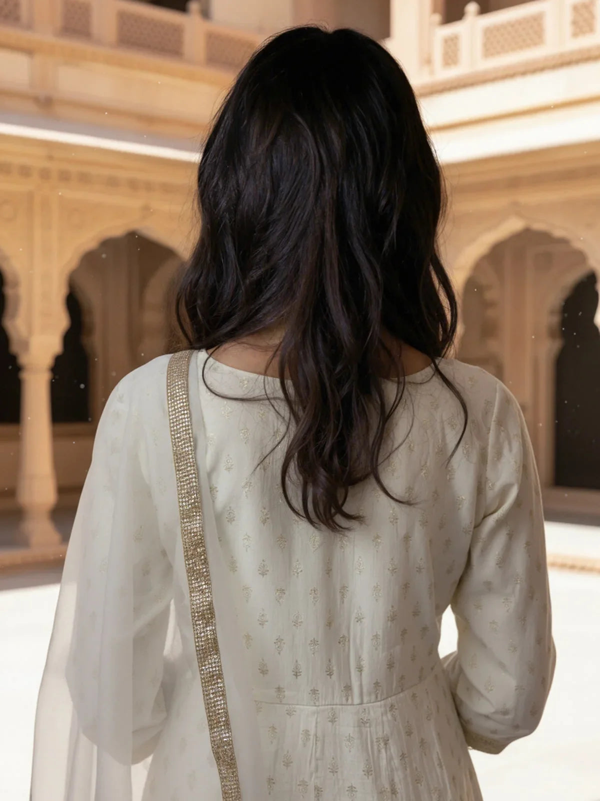 Buy Poly Viscose Embroidered Anarkali Calf Length Kurta with Pant and Dupatta-White