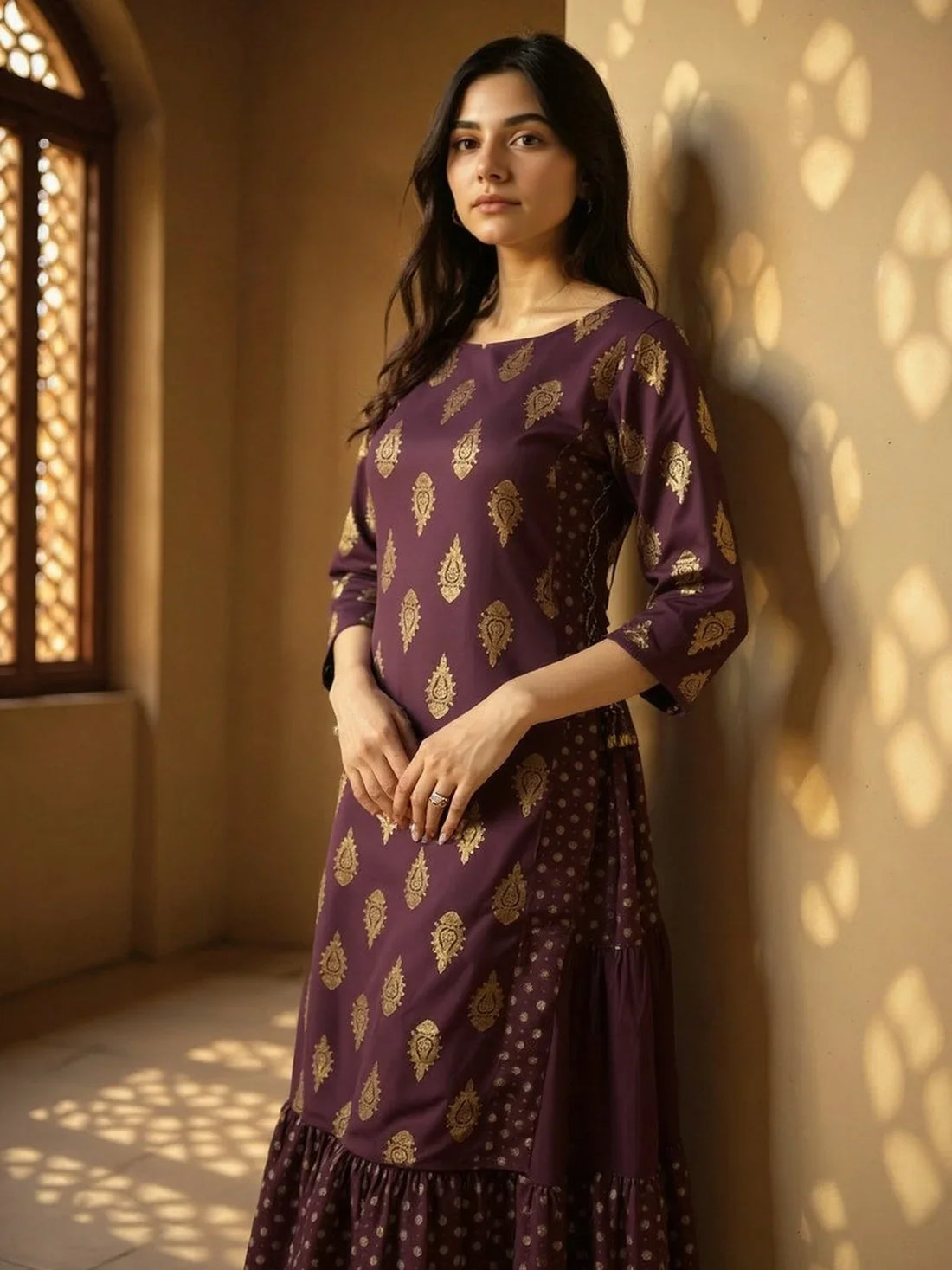 Buy Rayon Printed Flared Ankle Length Kurta-Purple