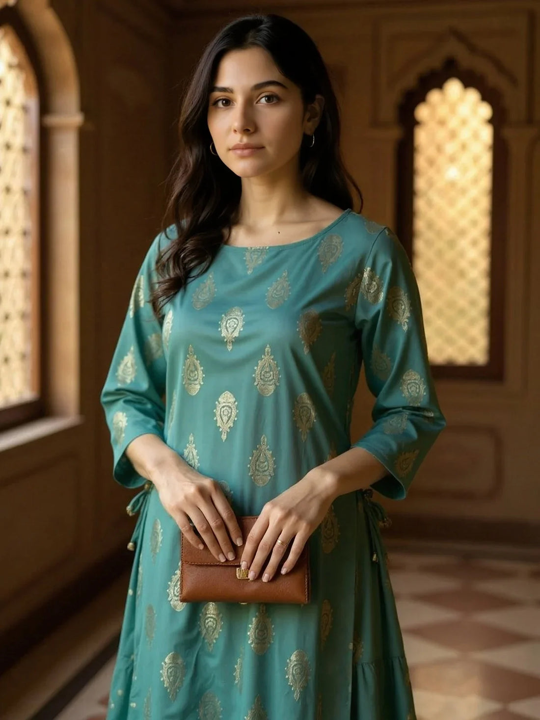 Buy Rayon Printed Flared Ankle Length Kurta-Green