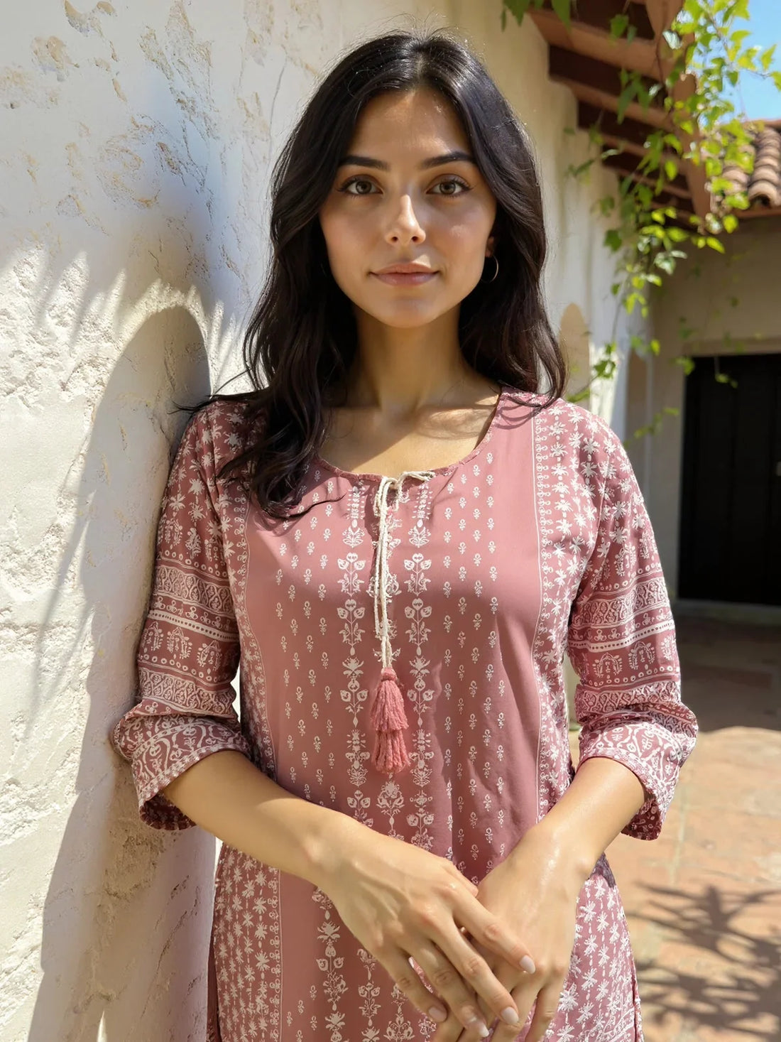Buy Rayon Printed Straight Calf Length Kurta-Pink