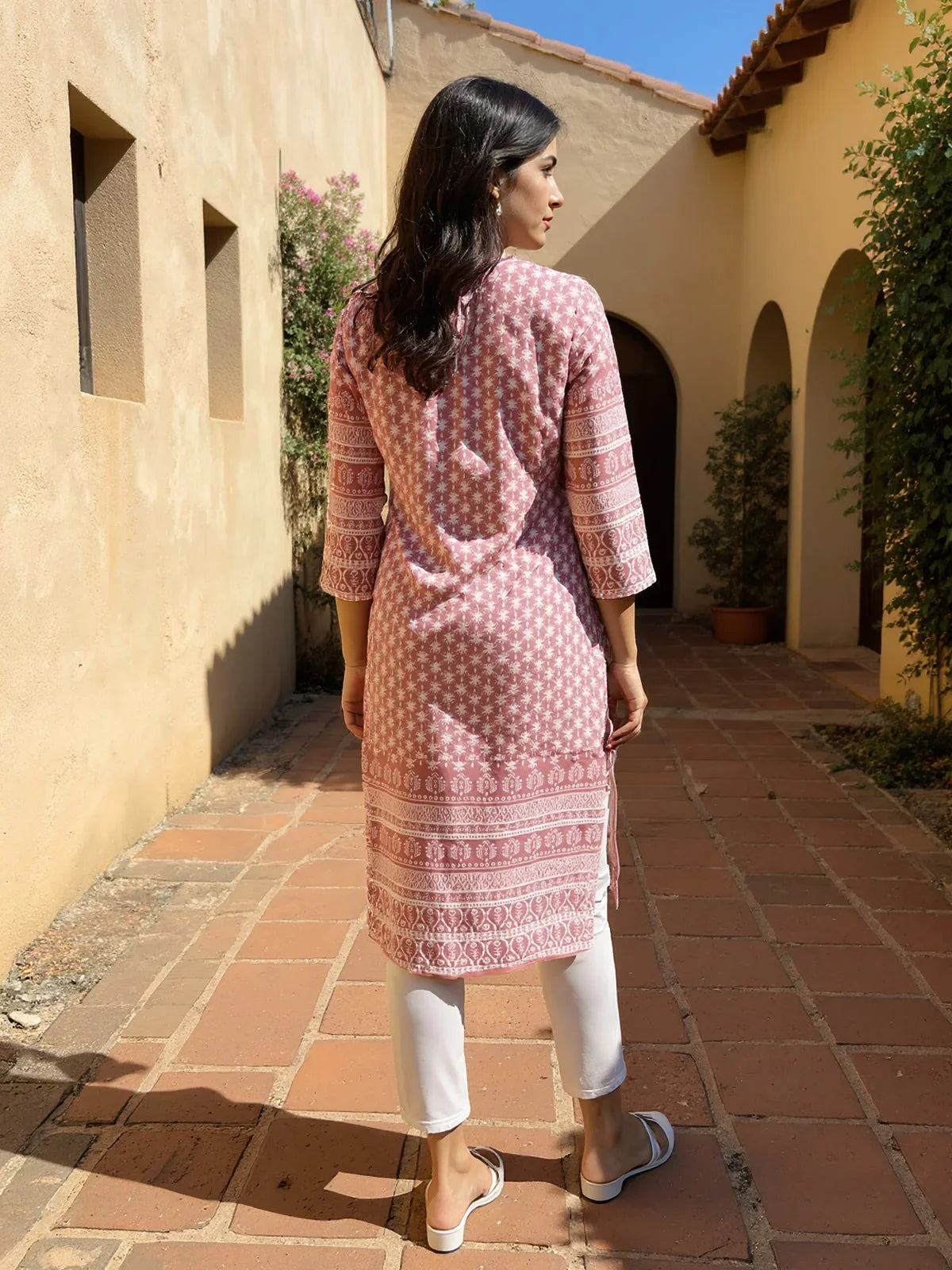 Buy Rayon Printed Straight Calf Length Kurta-Pink