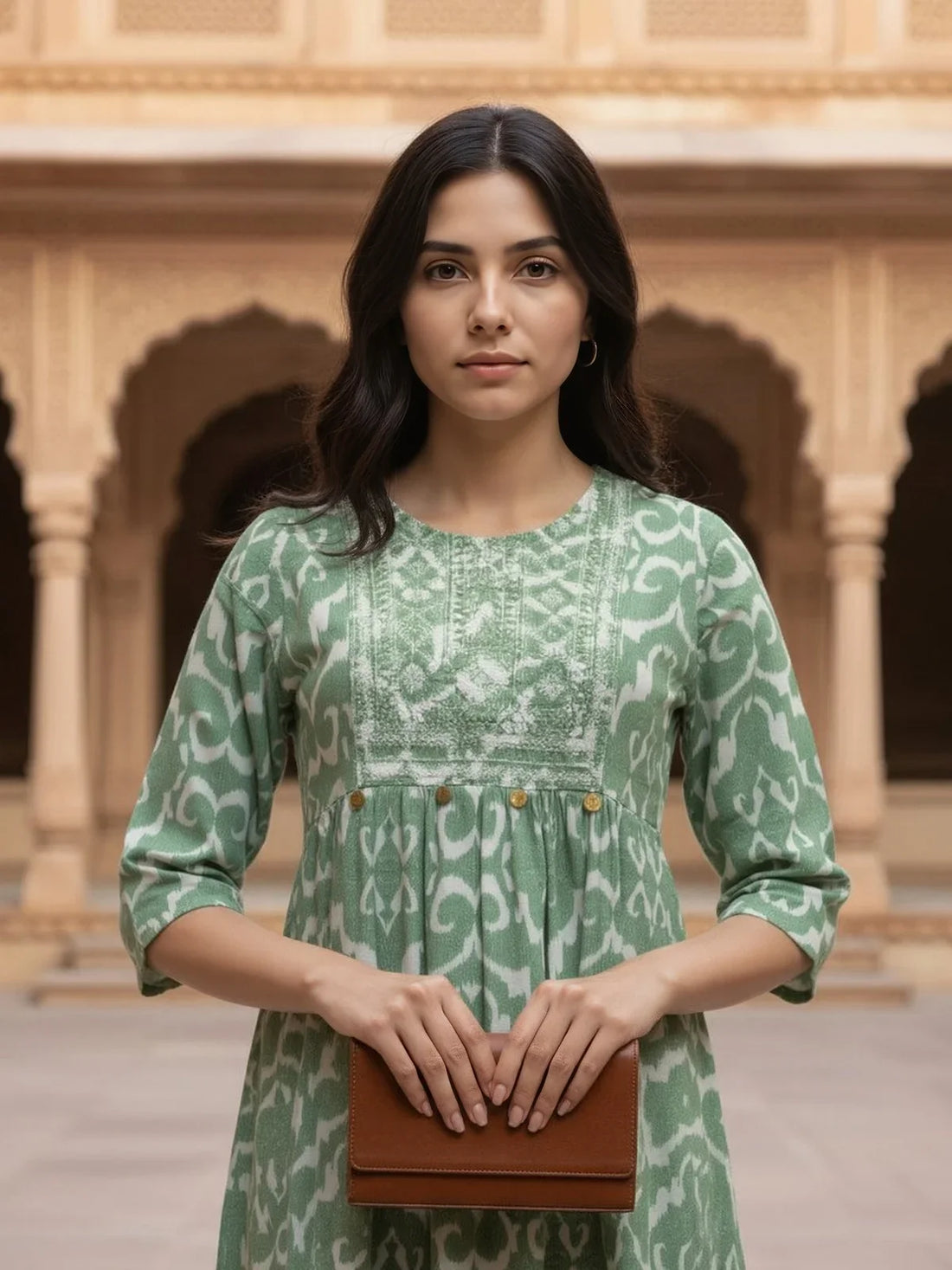Buy Rayon Embroidered Flared Calf Length Kurta-Green