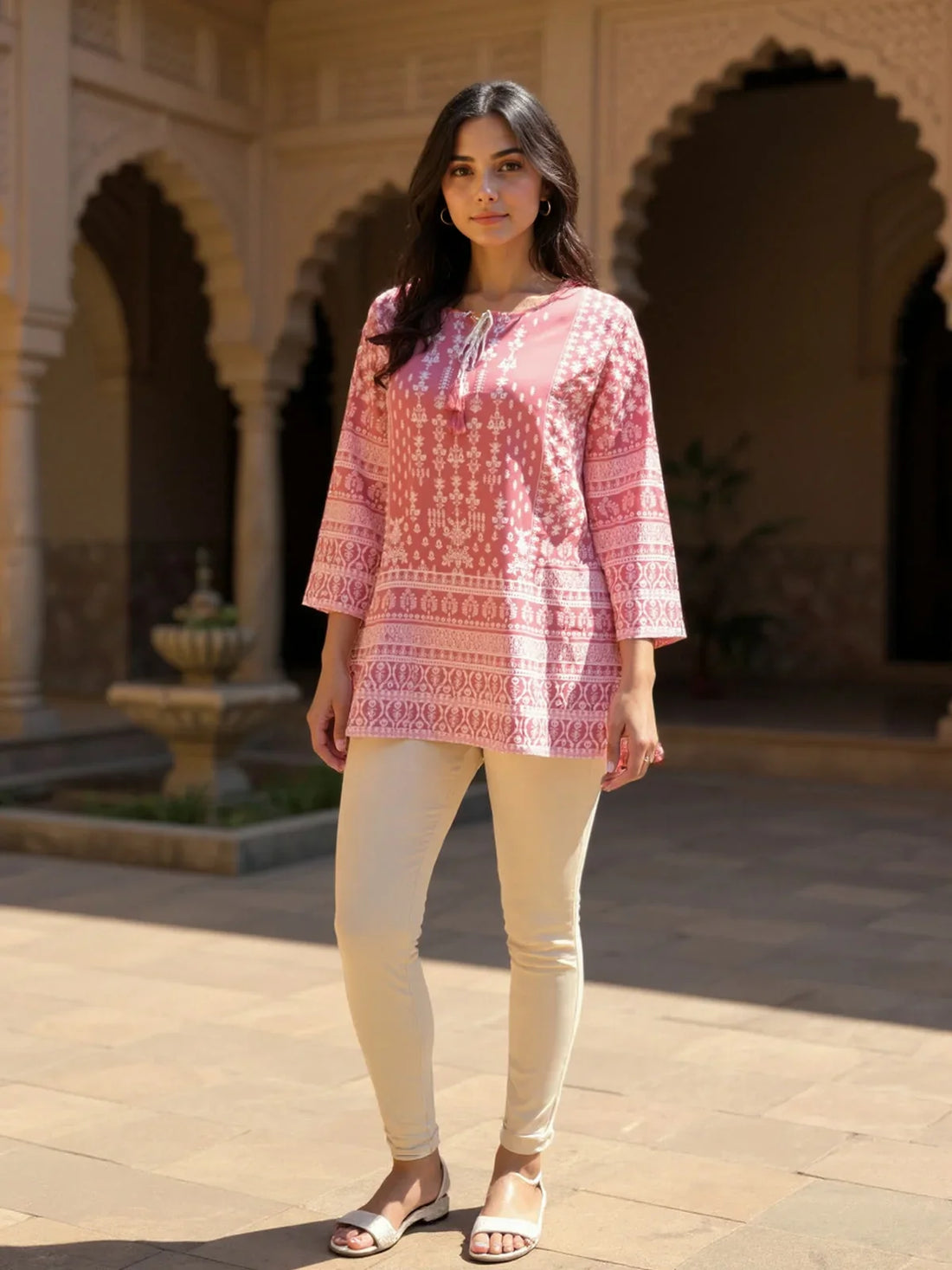 Buy Rayon Printed Straight Short Length Short Kurta-Pink
