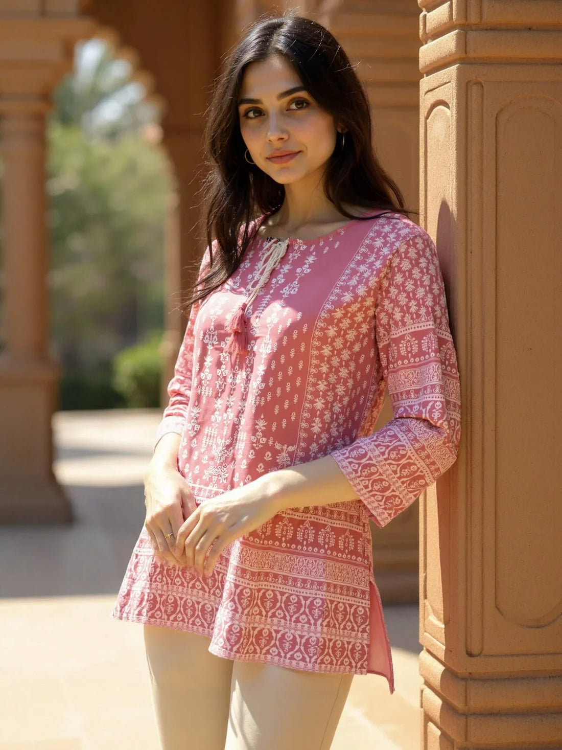 Buy Rayon Printed Straight Short Length Short Kurta-Pink