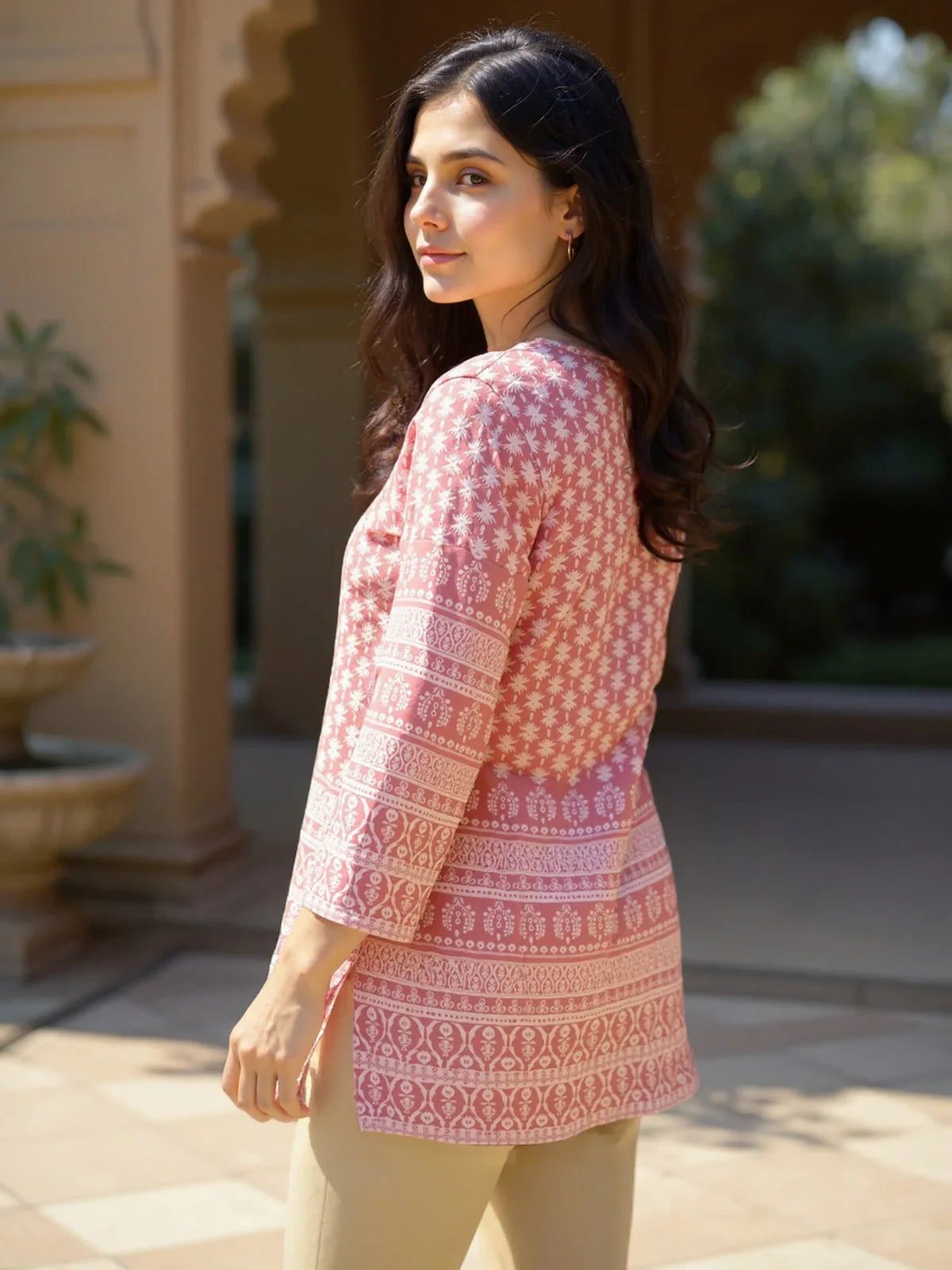 Buy Rayon Printed Straight Short Length Short Kurta-Pink
