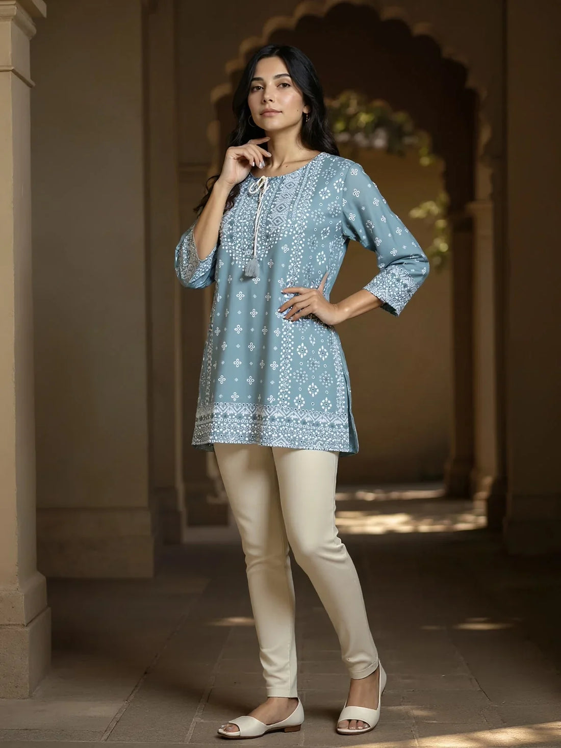 Buy Rayon Printed Straight Short Length Short Kurta-Grey