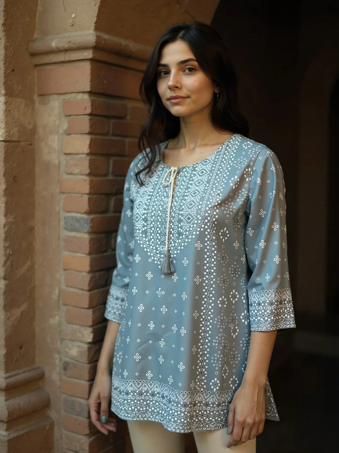 Buy Rayon Printed Straight Short Length Short Kurta-Grey