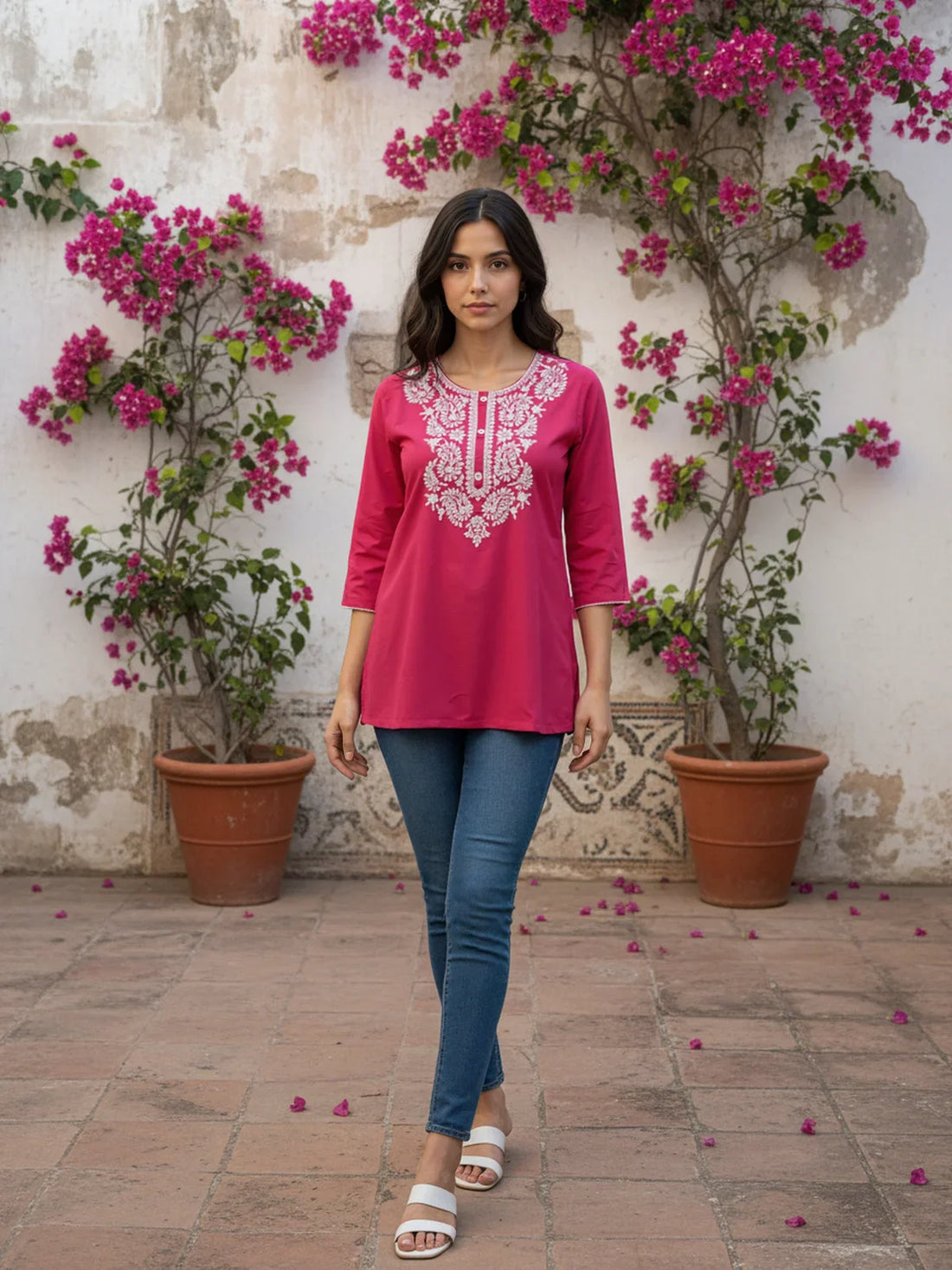 Buy Rayon Embroidered Straight Short Length Short Kurta-Pink
