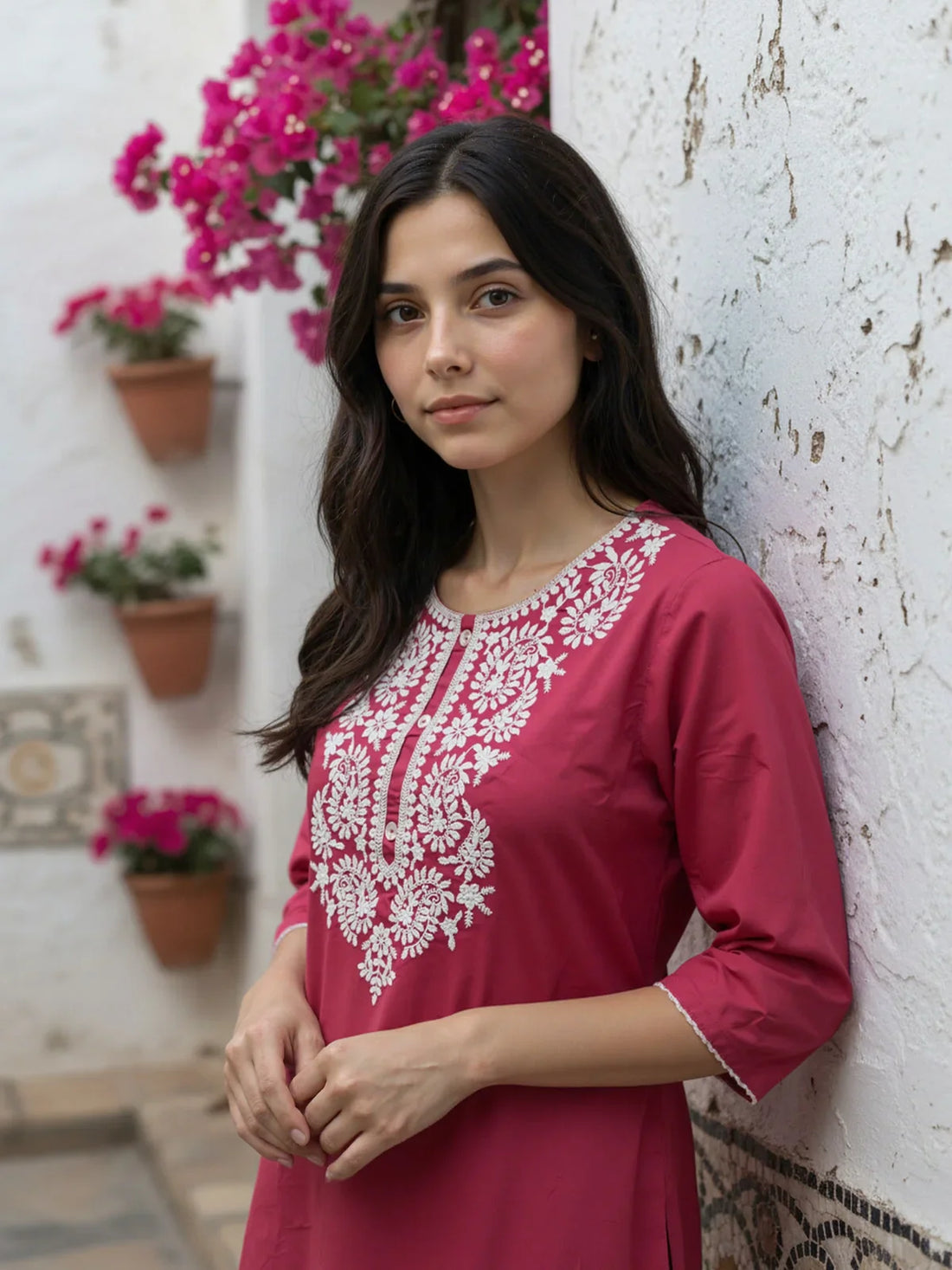 Buy Rayon Embroidered Straight Short Length Short Kurta-Pink