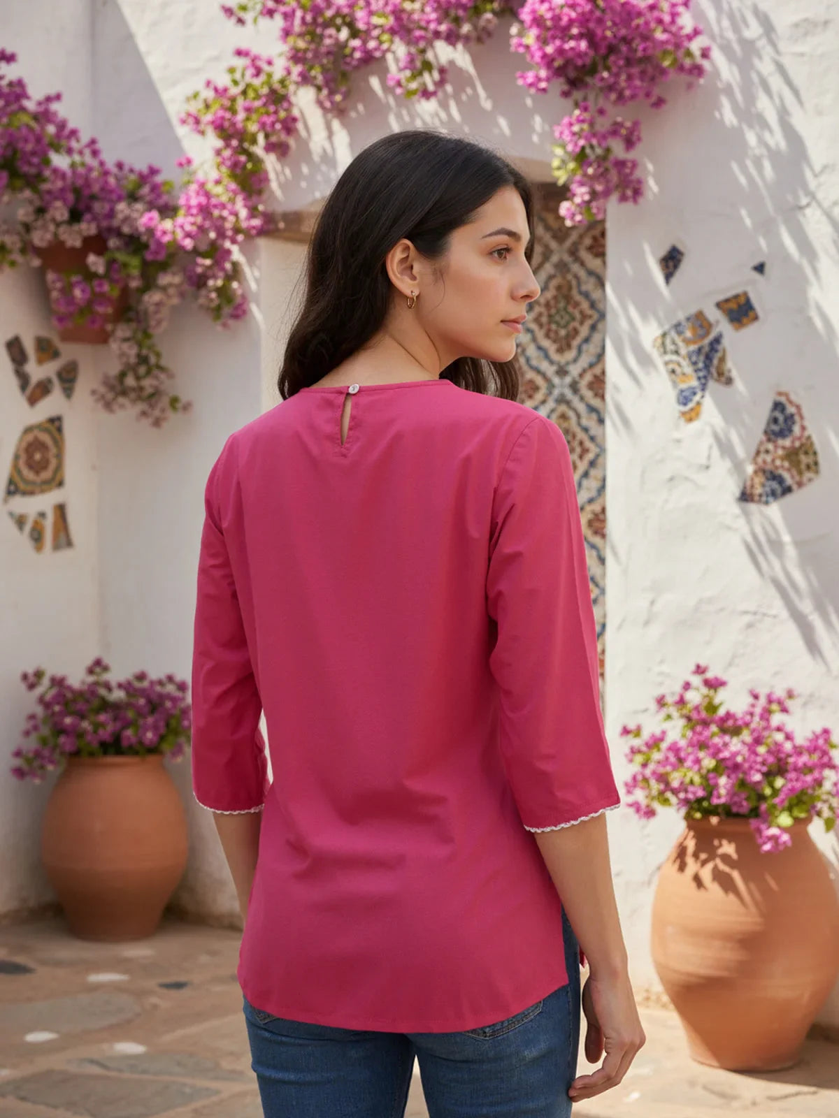 Buy Rayon Embroidered Straight Short Length Short Kurta-Pink