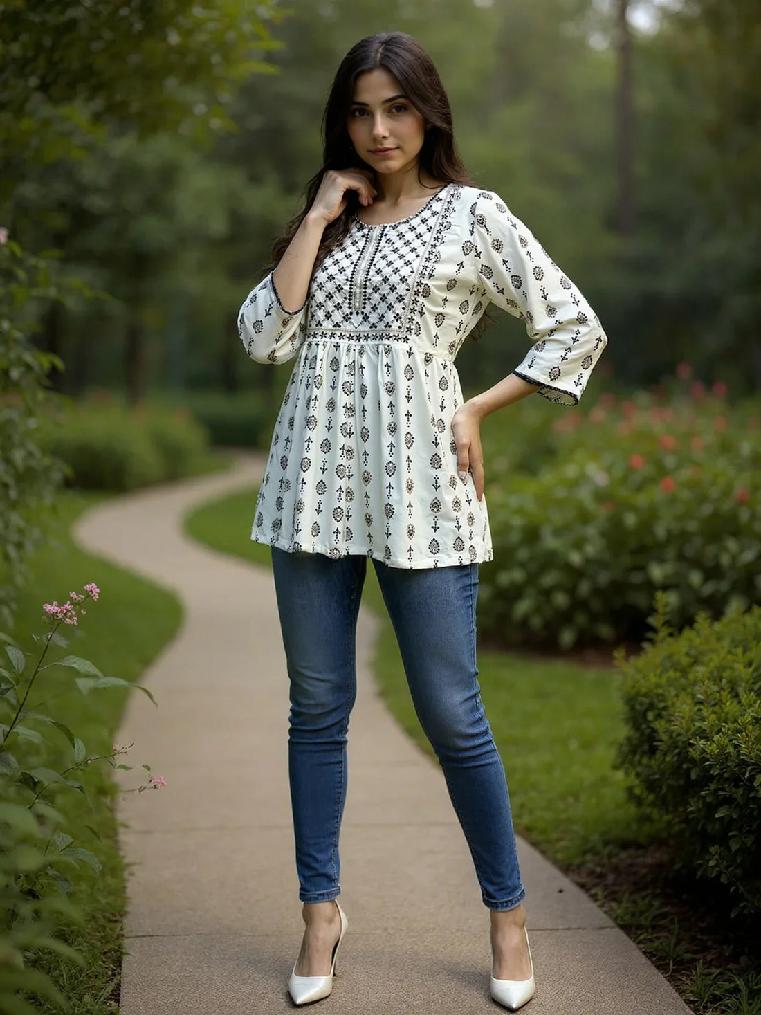 Buy Rayon Embroidered Straight Short Length Short Kurta-Off White