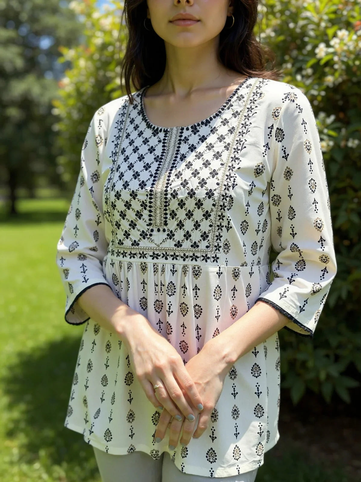Buy Rayon Embroidered Straight Short Length Short Kurta-Off White