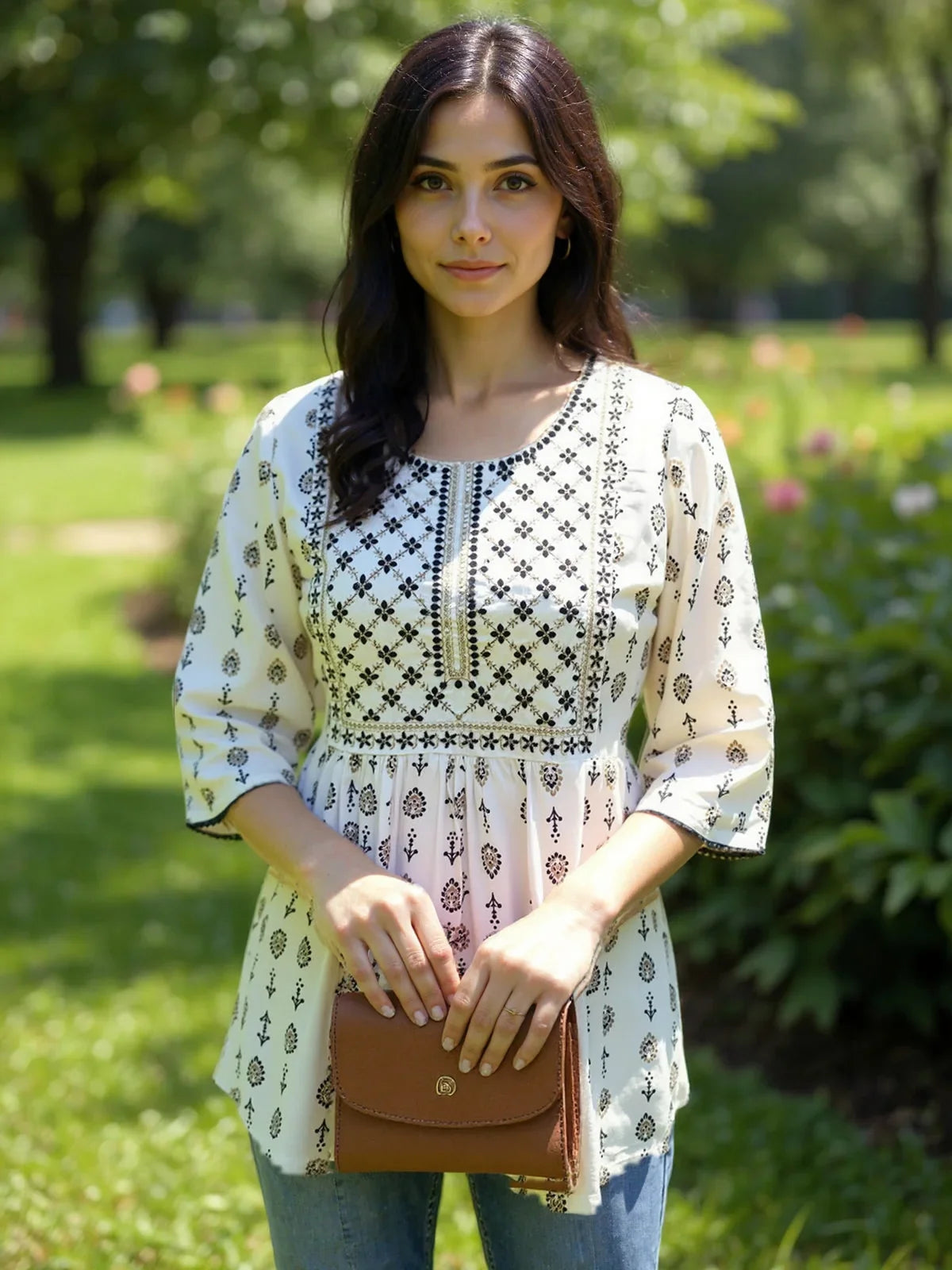 Buy Rayon Embroidered Straight Short Length Short Kurta-Off White