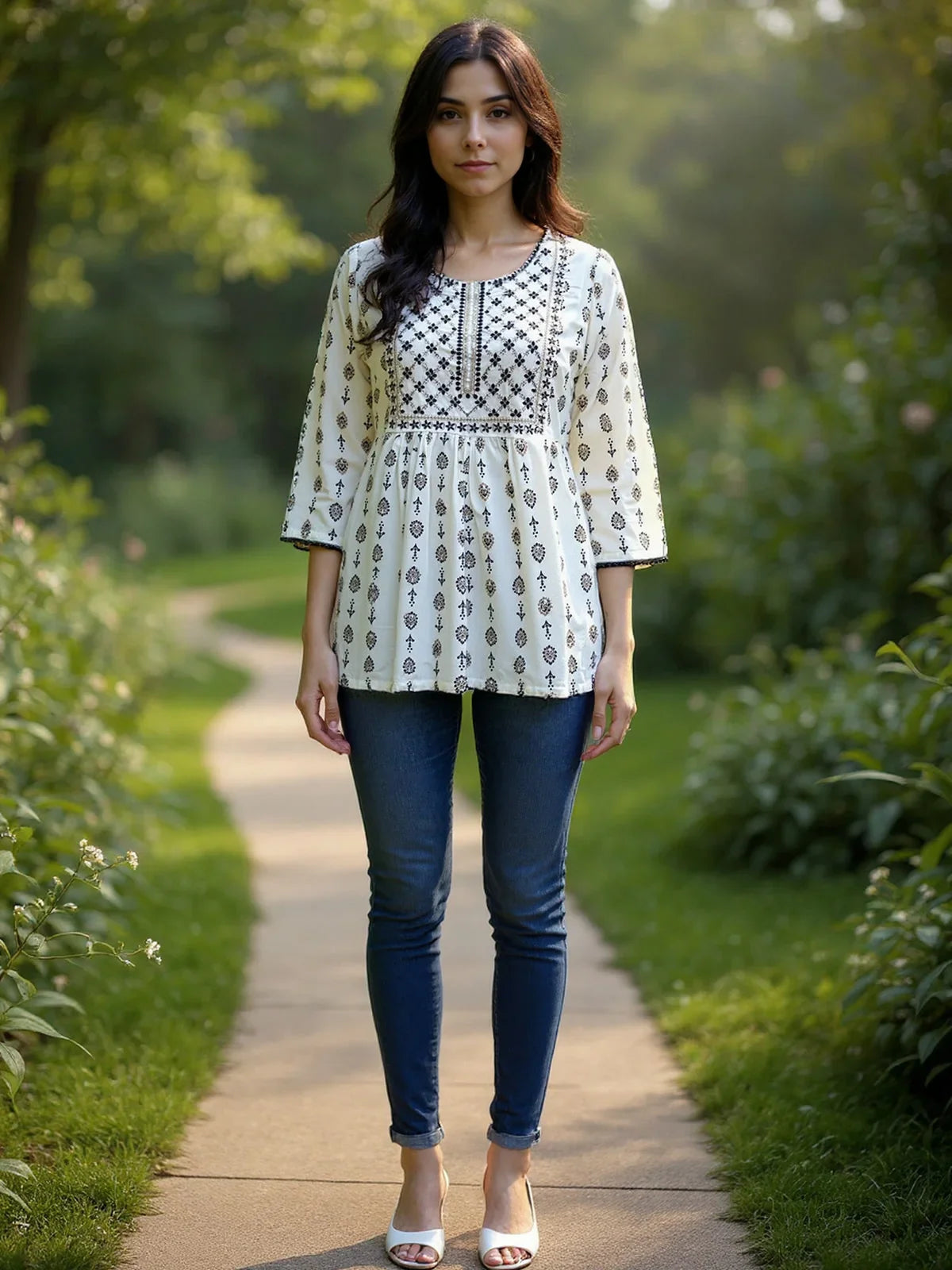 Buy Rayon Embroidered Straight Short Length Short Kurta-Off White