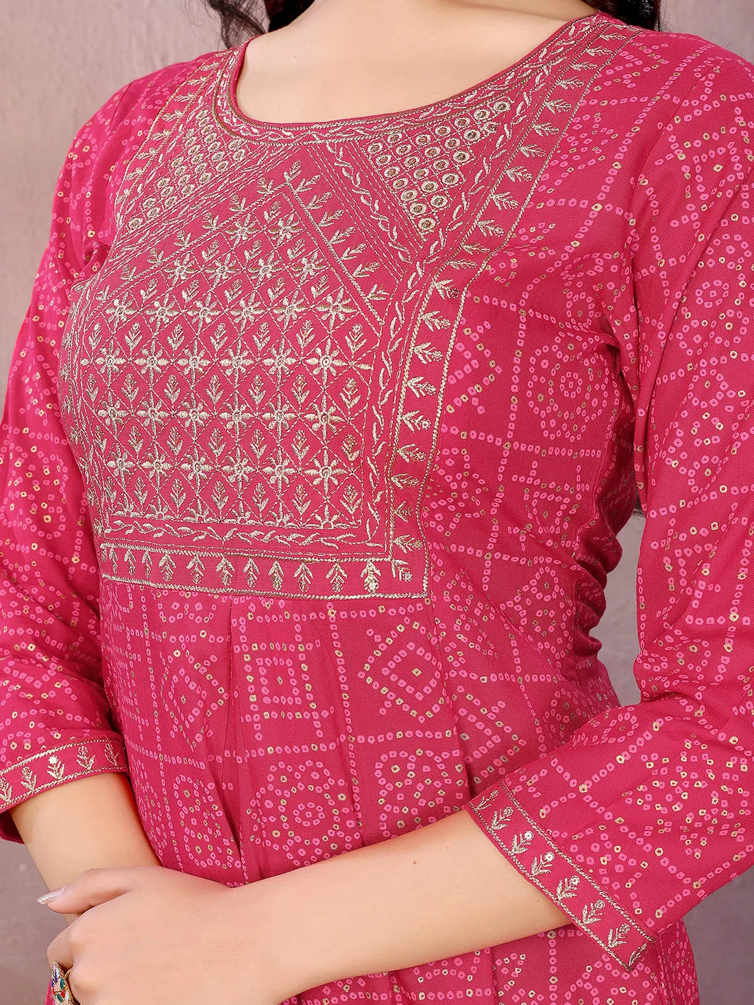 Buy Rayon Printed Flared Calf Length Kurta-Pink
