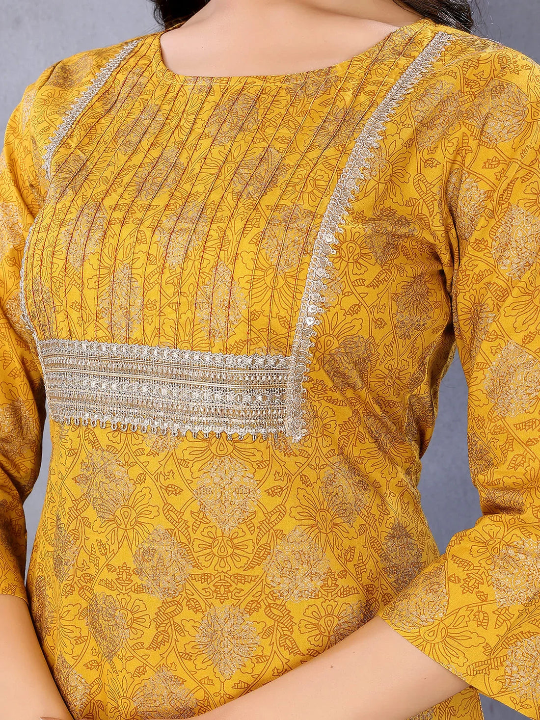 Buy Cotton Printed Straight Knee Length Kurta-Mustard