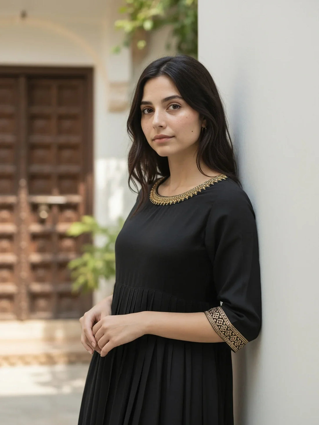 Buy Rayon Embroidered Anarkali Calf Length Kurta-Black