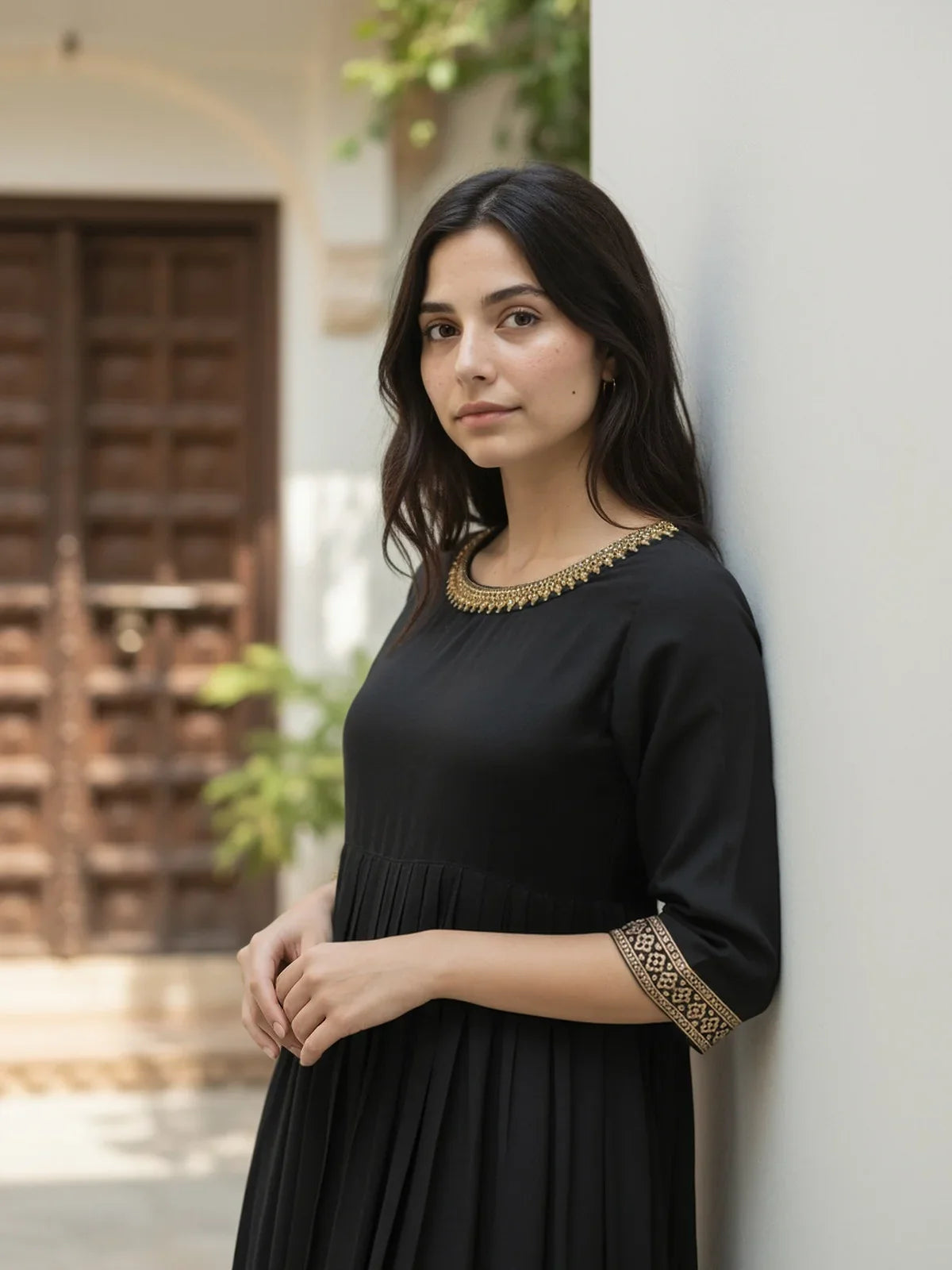Buy Rayon Embroidered Anarkali Calf Length Kurta-Black