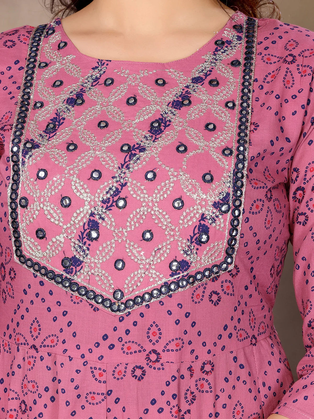 Buy Cotton Embroidered Anarkali Calf Length Kurta with Pant and Dupatta-Pink