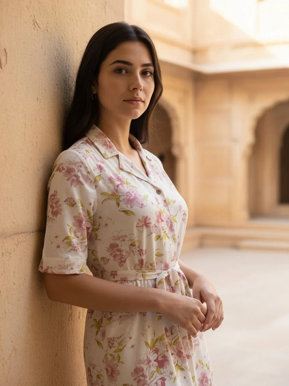 Buy Rayon Printed Flared Calf Length Dress-Off White
