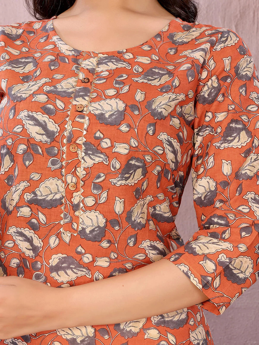 Buy Cotton Printed Straight Knee Length Kurta-Rust