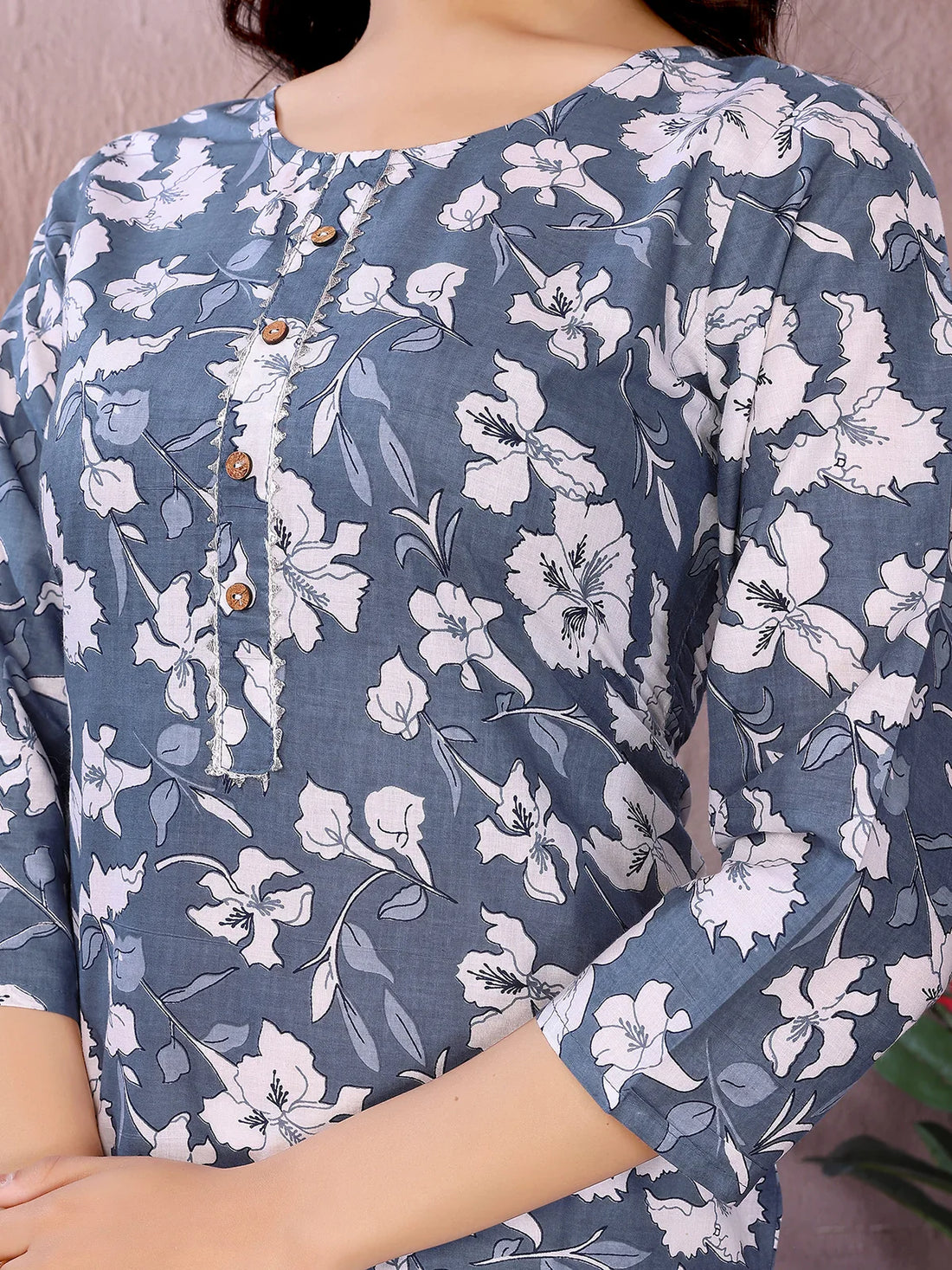 Buy Cotton Printed Straight Knee Length Kurta-Grey