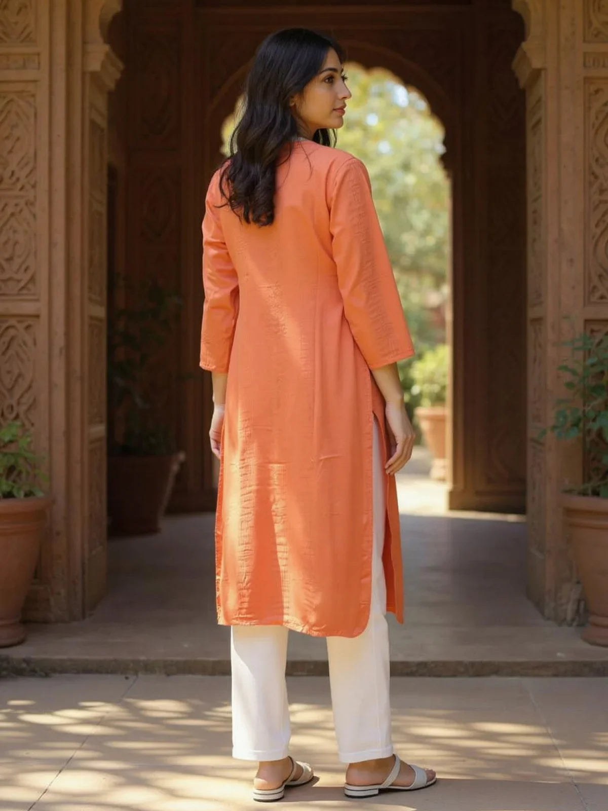 Buy Rayon Dobby Solid Straight Calf Length Straight Kurta-Rust