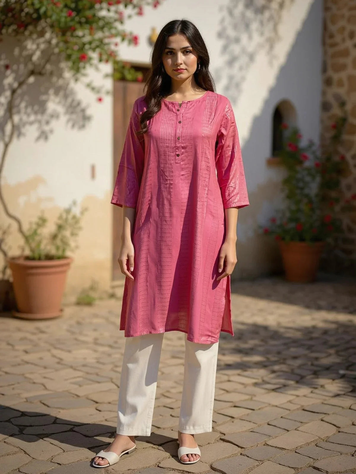 Buy Rayon Dobby Solid Straight Calf Length Straight Kurta-Mauve