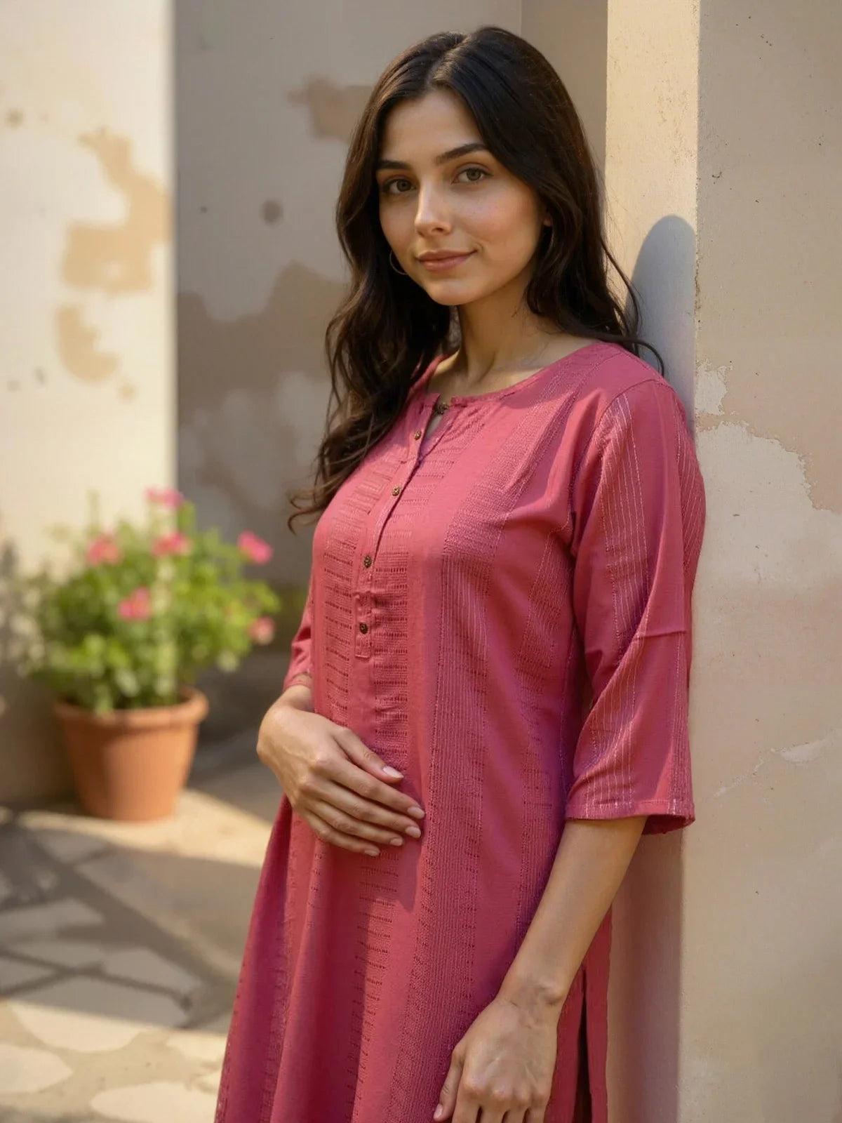 Buy Rayon Dobby Solid Straight Calf Length Straight Kurta-Mauve
