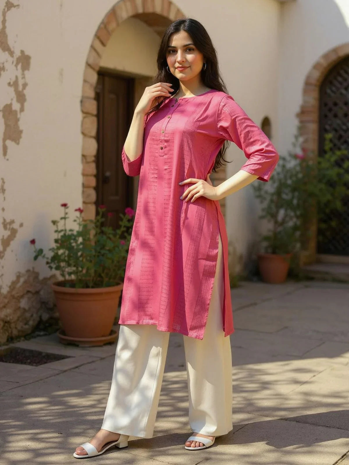 Buy Rayon Dobby Solid Straight Calf Length Straight Kurta-Mauve