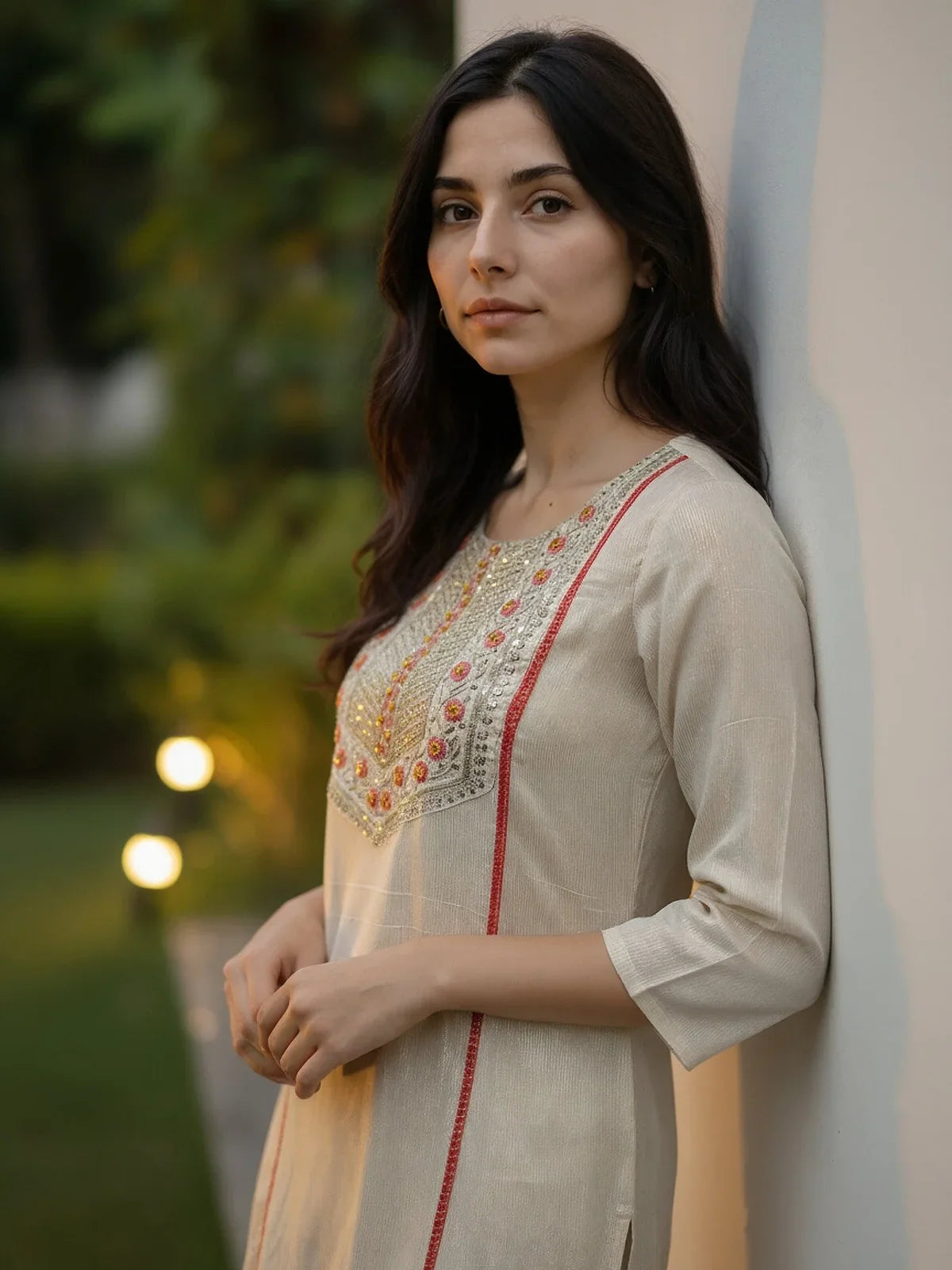 Buy Cotton Embroidered Straight Calf Length Kurta-Off White