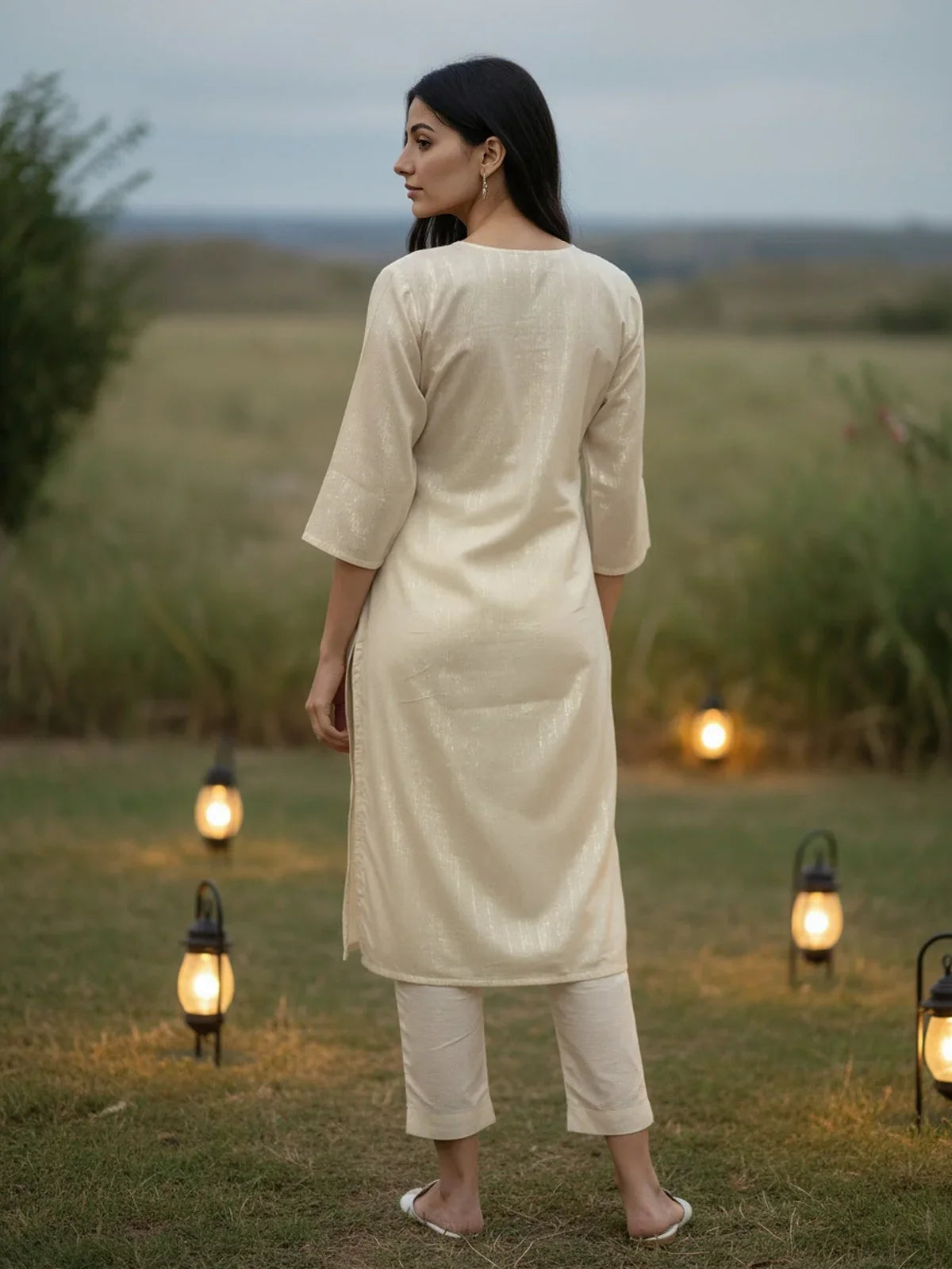 Buy Cotton Embroidered Straight Calf Length Kurta-Off White