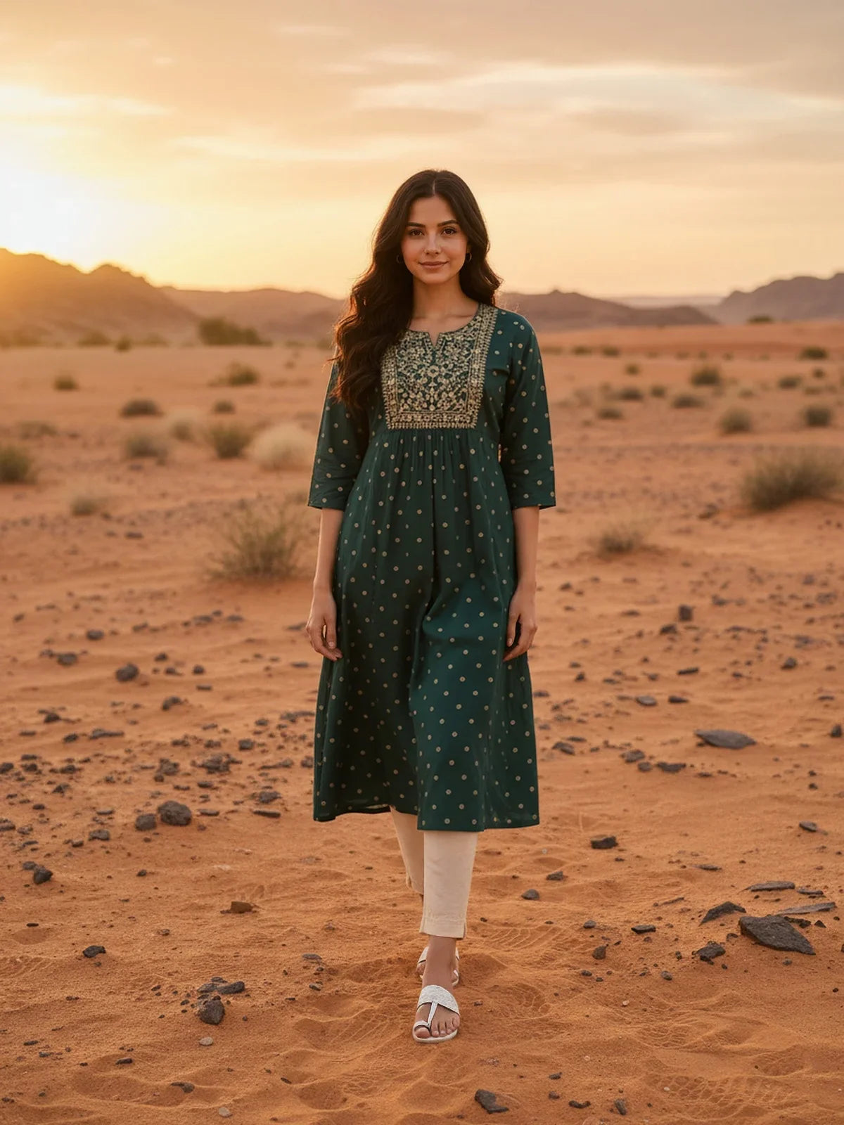 Buy Rayon Embroidered Flared Calf Length Kurta-Teal